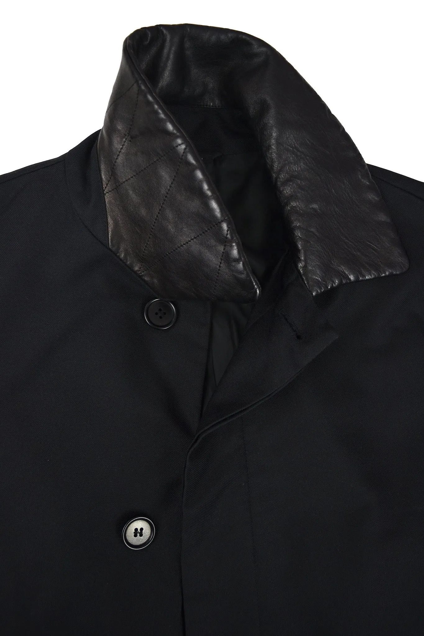 2001 Coated Silk Half-Raglan Raincoat with Leather Collar