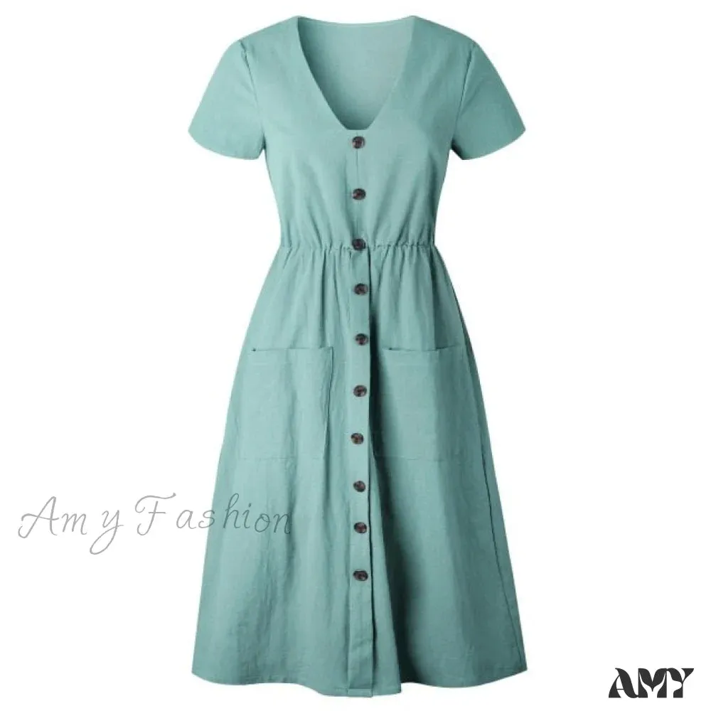 Amy Fashion - Casual V-neck Sleeve A-line Midi Dresses