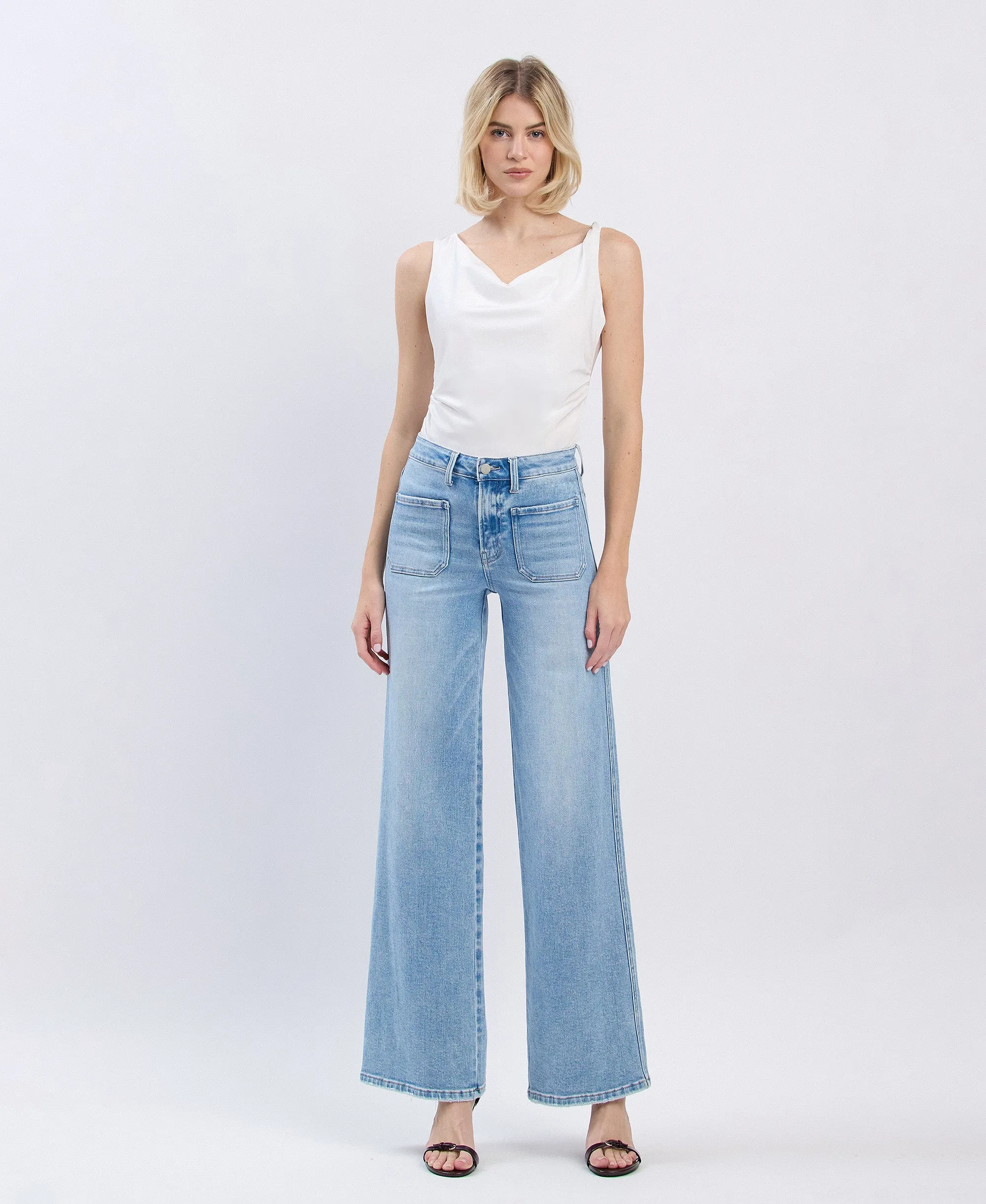 Apus - High Rise Patch Pocket Wide Leg Jeans