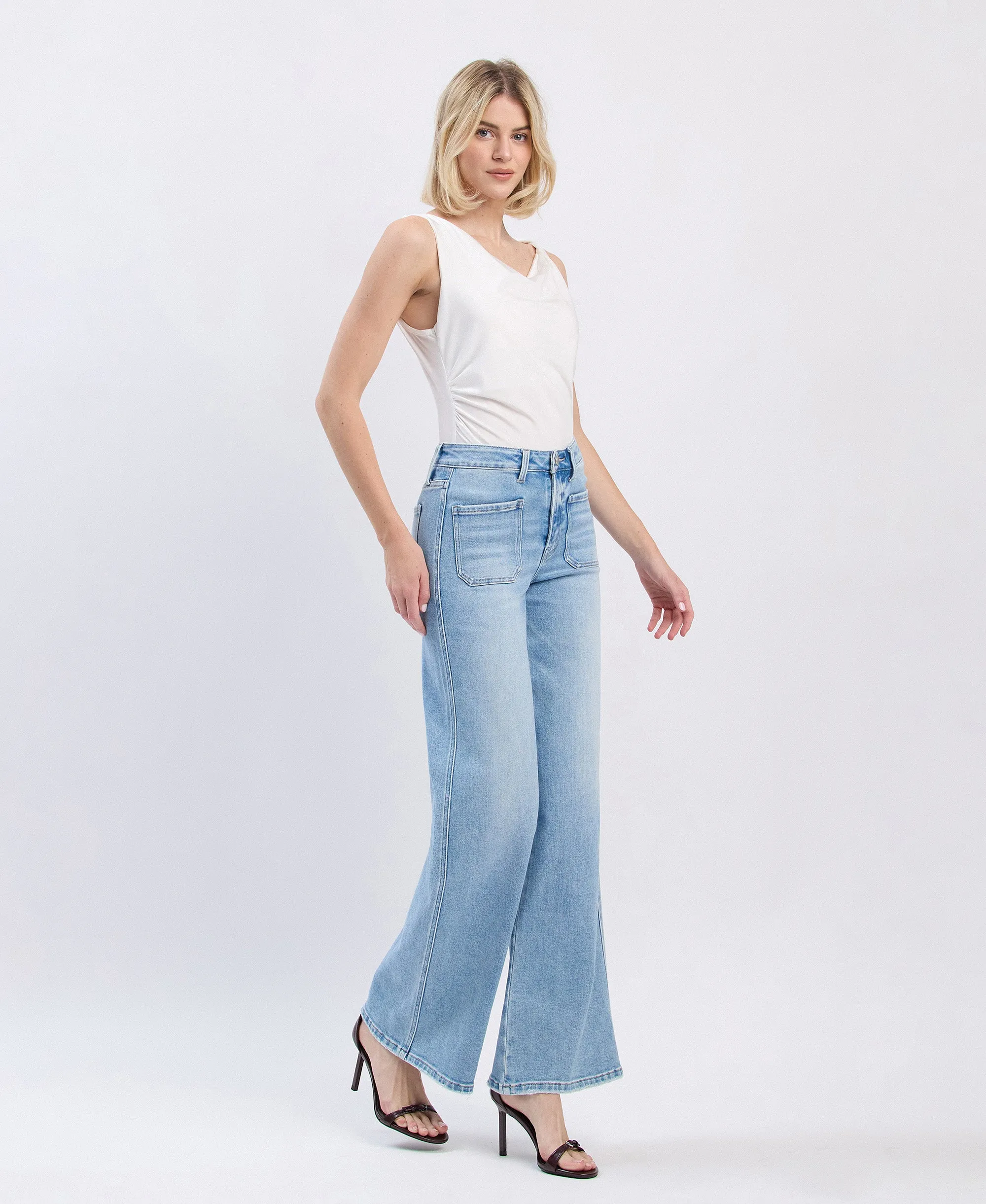 Apus - High Rise Patch Pocket Wide Leg Jeans