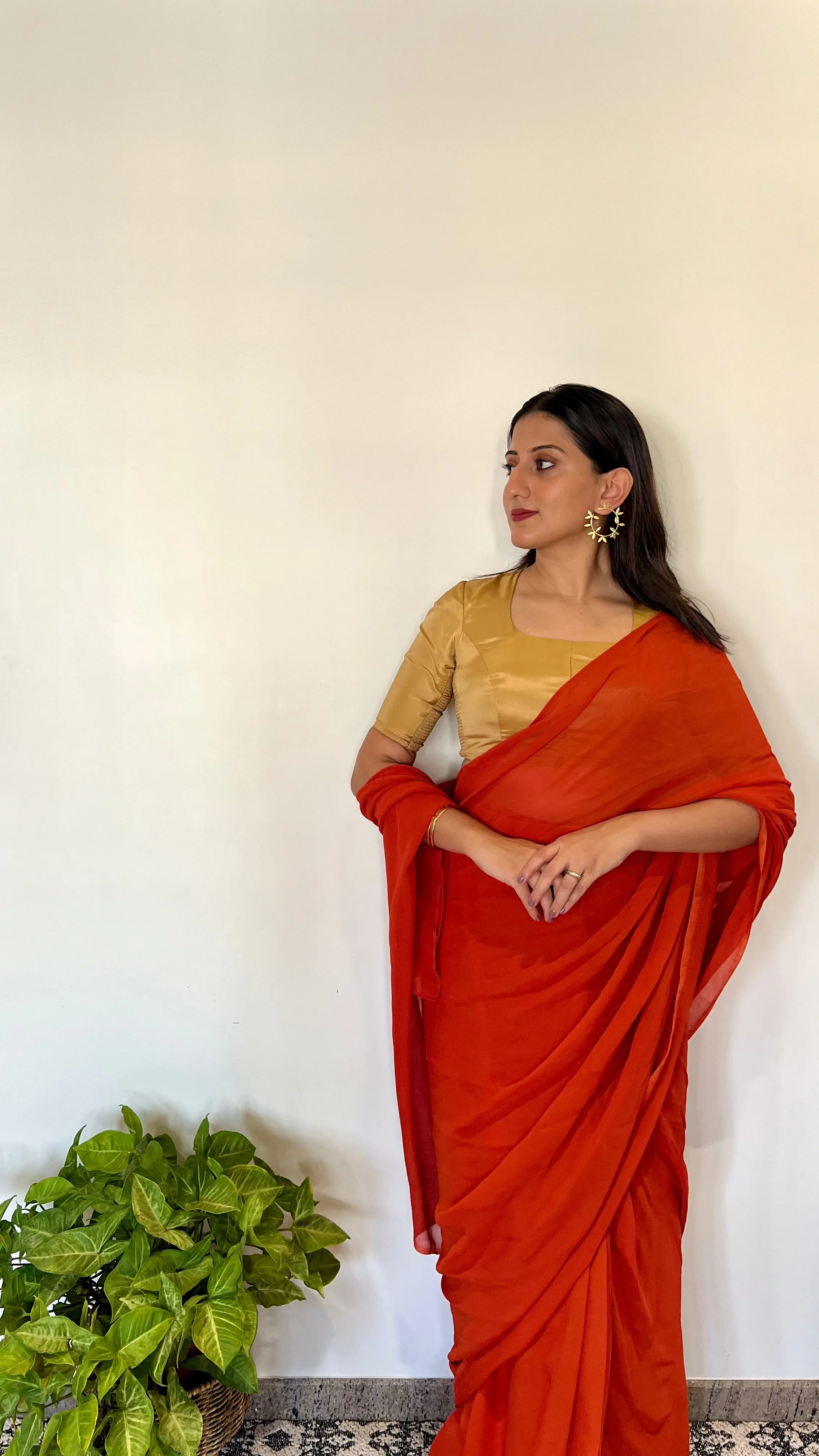 Aziza x Rozaana | Elbow Sleeves Saree Blouse in Gold