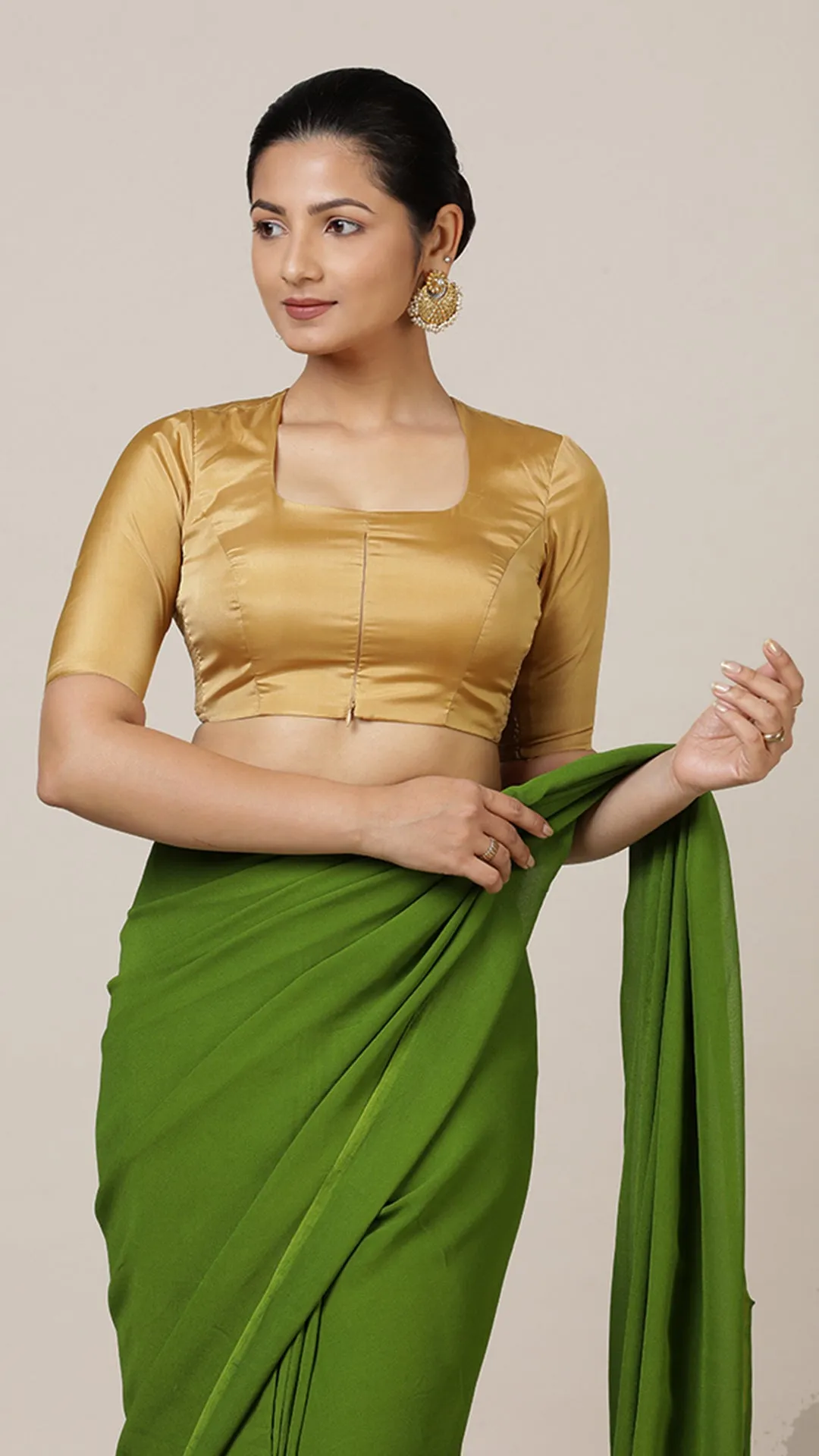 Aziza x Rozaana | Elbow Sleeves Saree Blouse in Gold