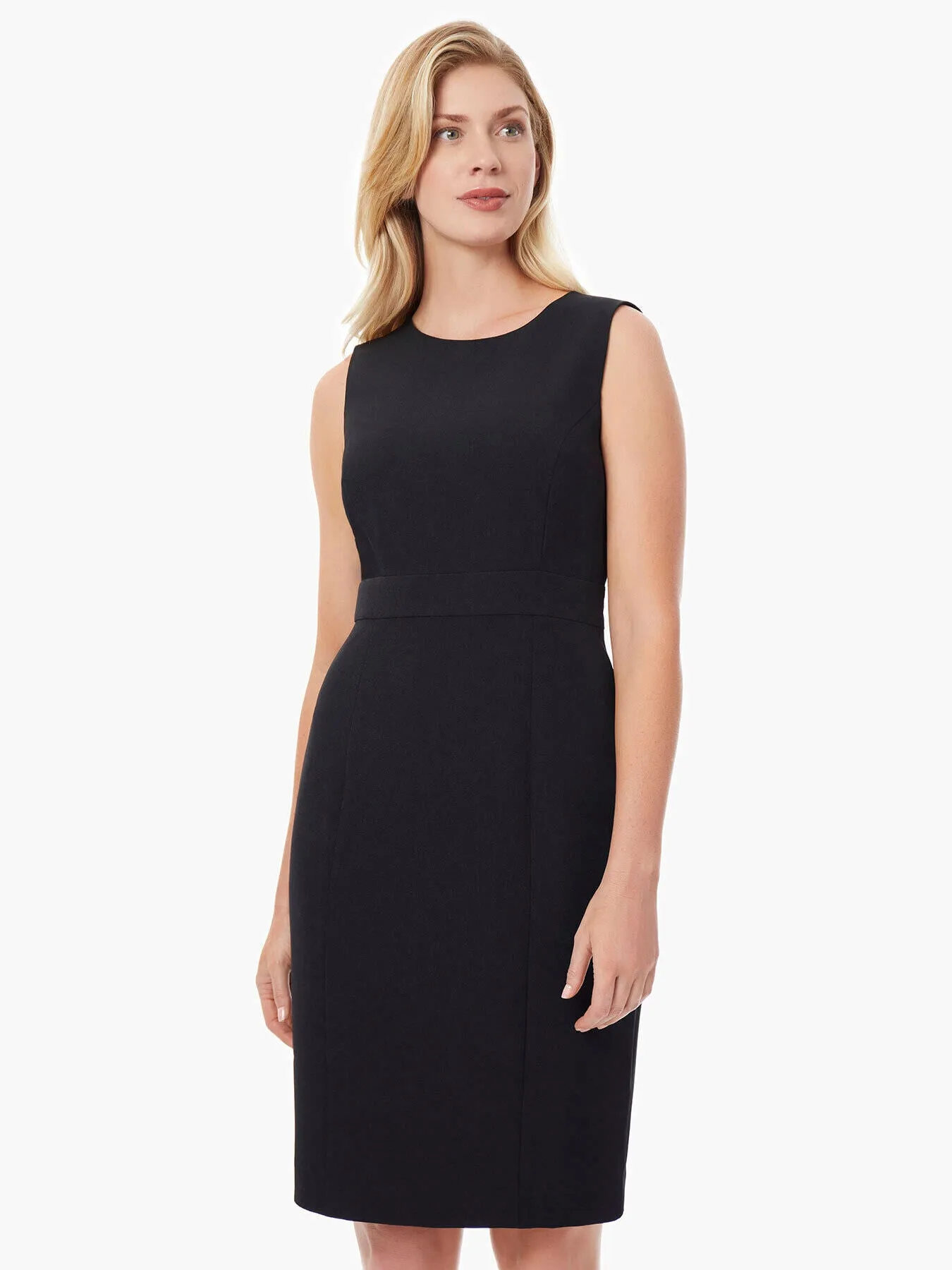 Banded Waist Stretch Crepe Sheath Dress