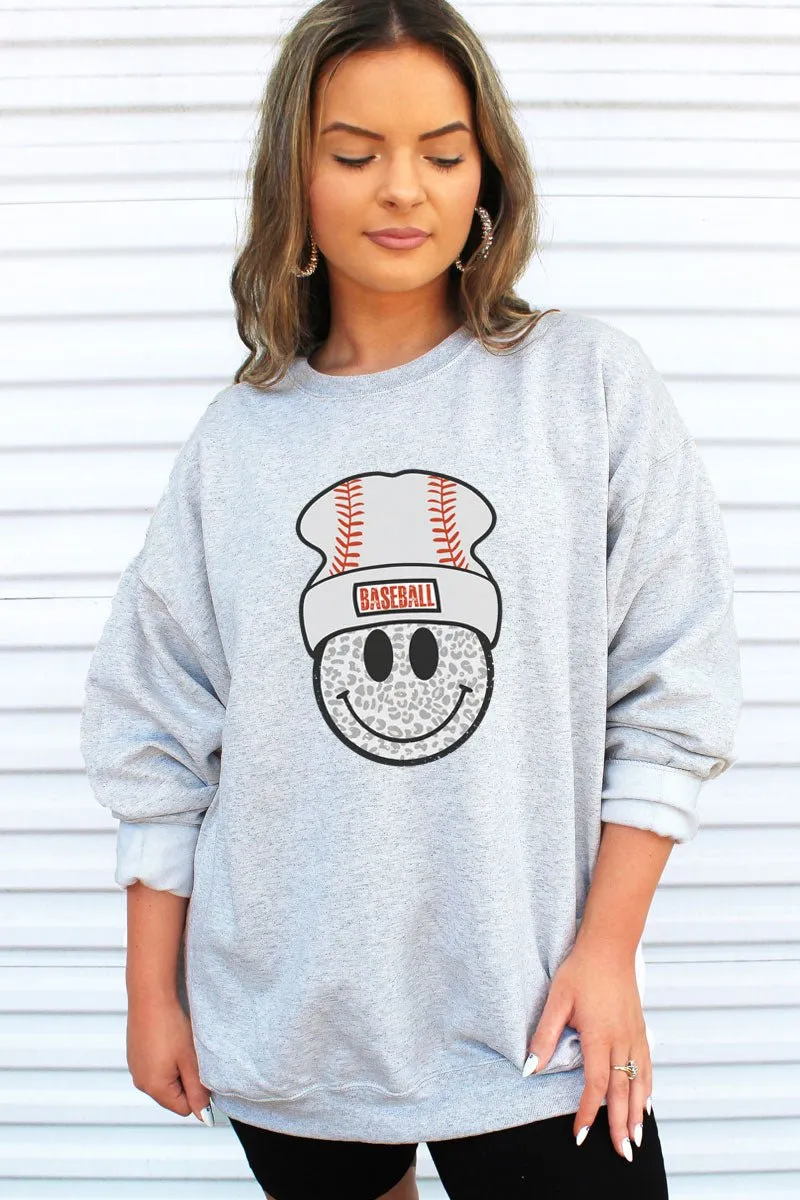 Beanie Baseball Happy Face Heavy-weight Crew Sweatshirt