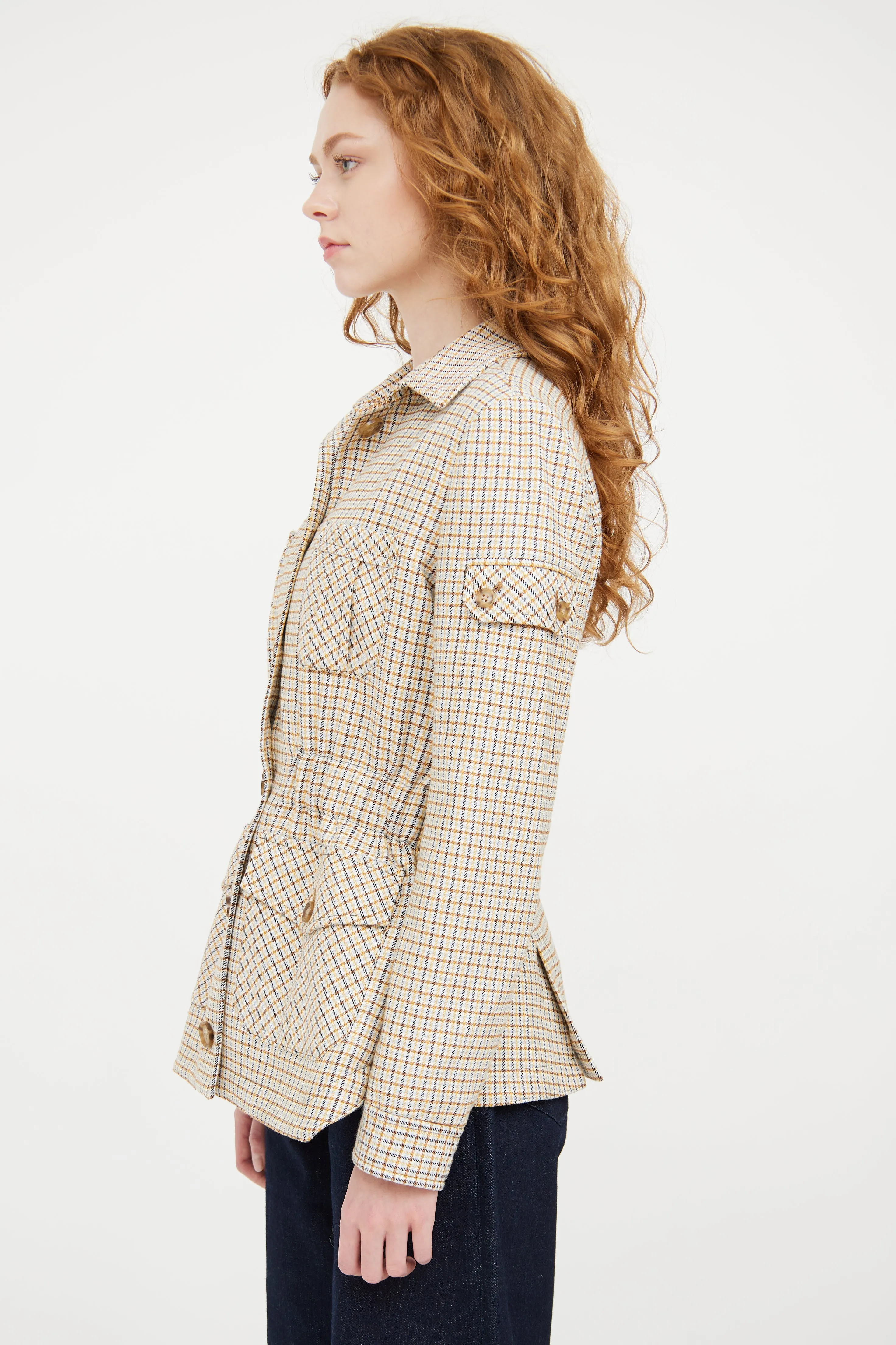 Beige & Multicolour Plaid Blazer