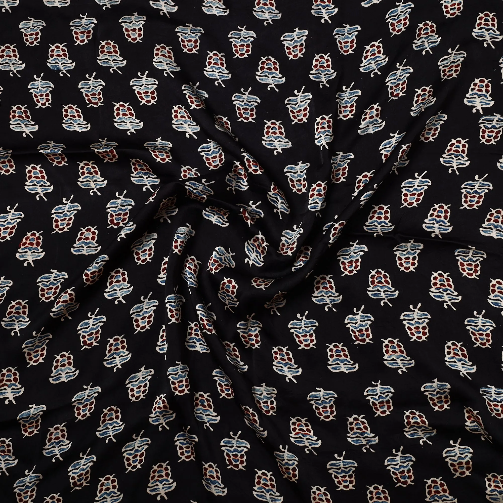 Black - Ajrakh Hand Block Printed Modal Silk Precut Fabric (1.8 meter) 49