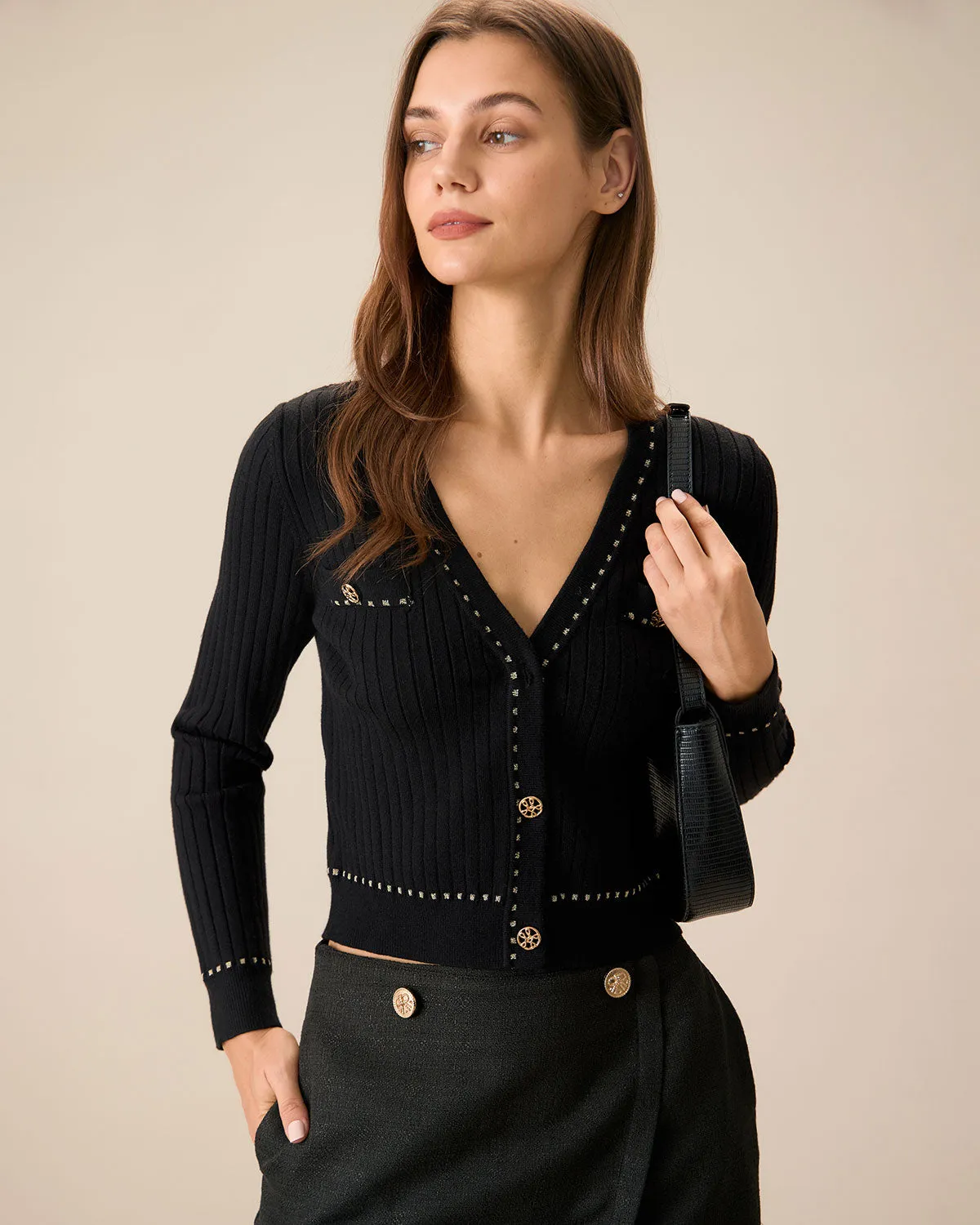 Black Contrasting Single-Breasted Cardigan