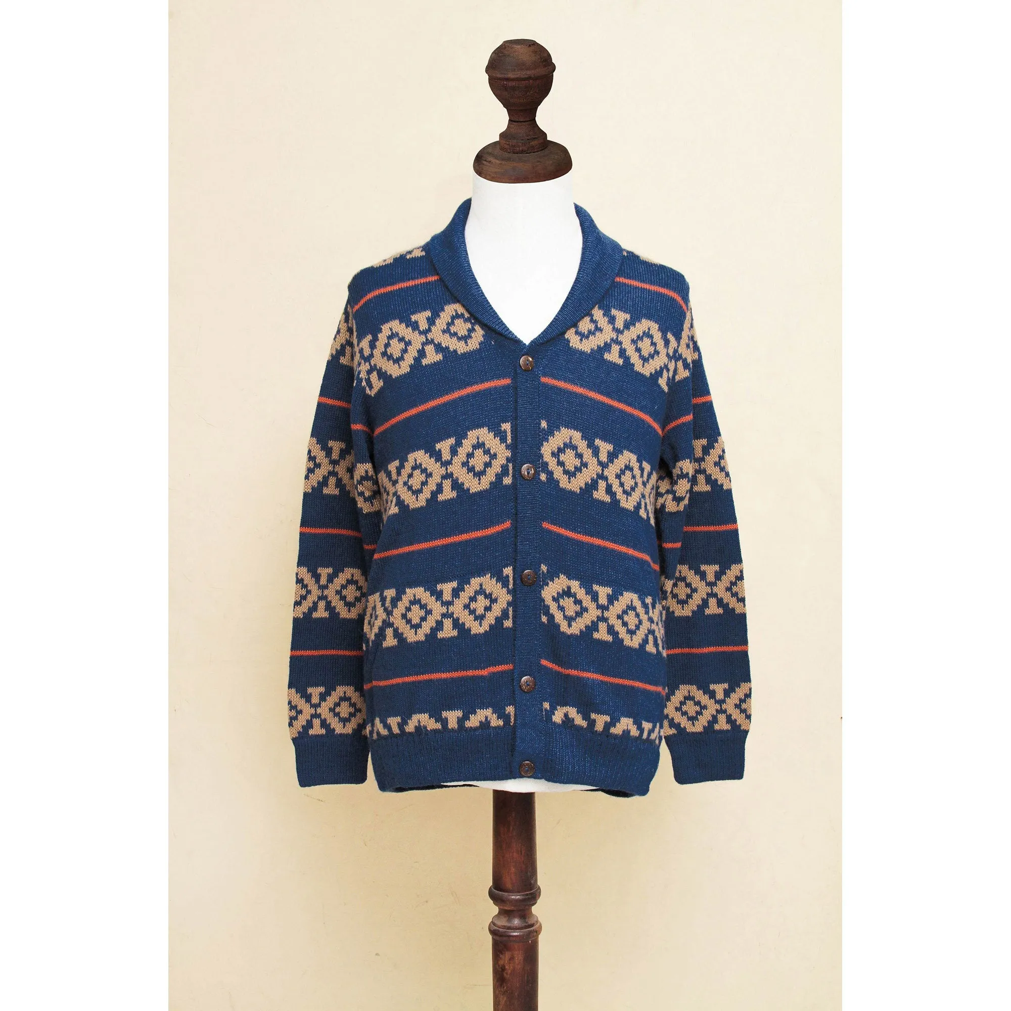 Blue Chakana Alpaca Men's Cardigan