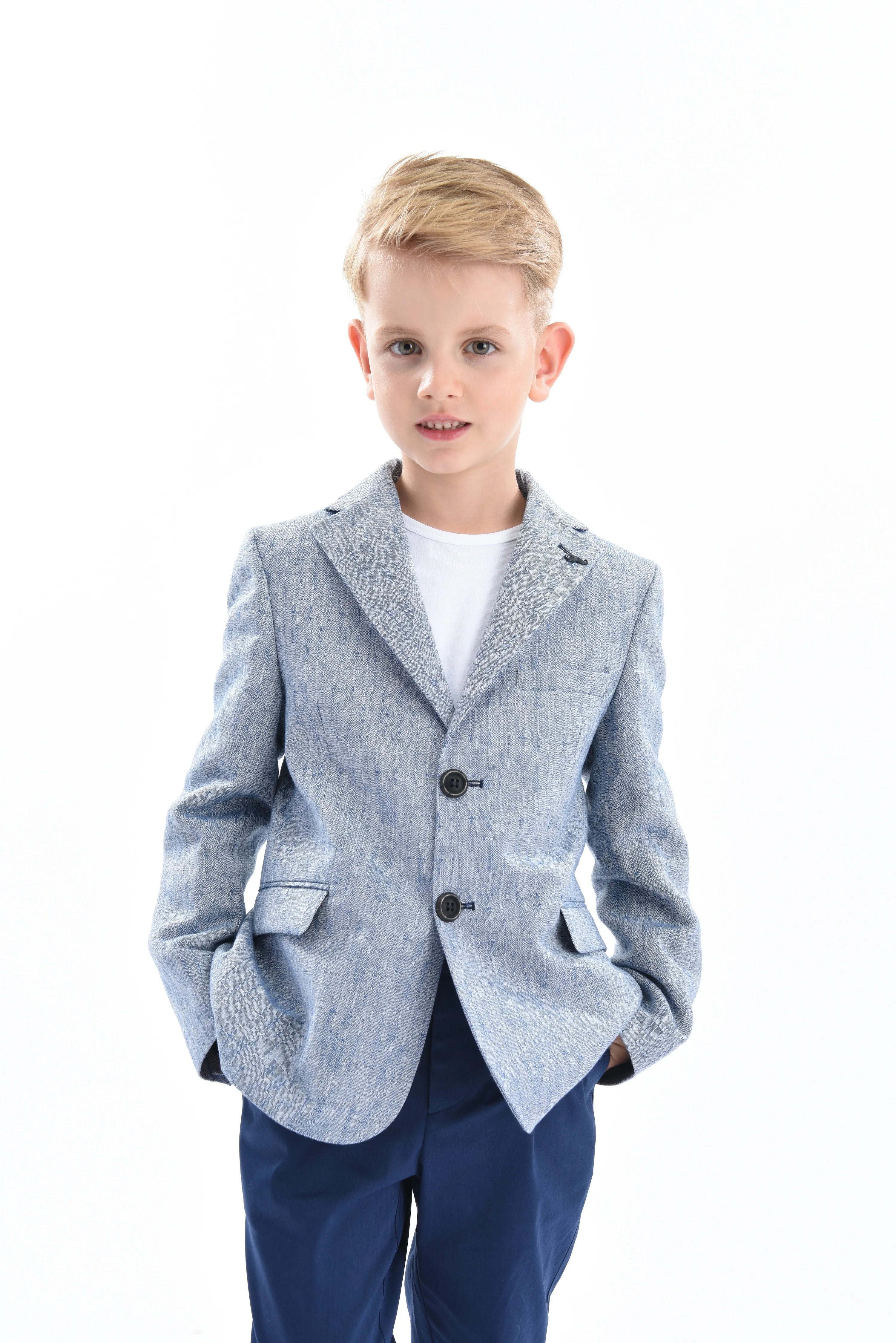 Blue Tweed Peak Lapel Blazer