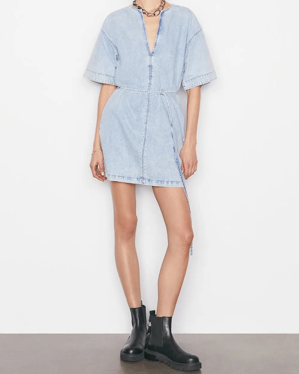 Breezy Chambray Belted Mini Dress