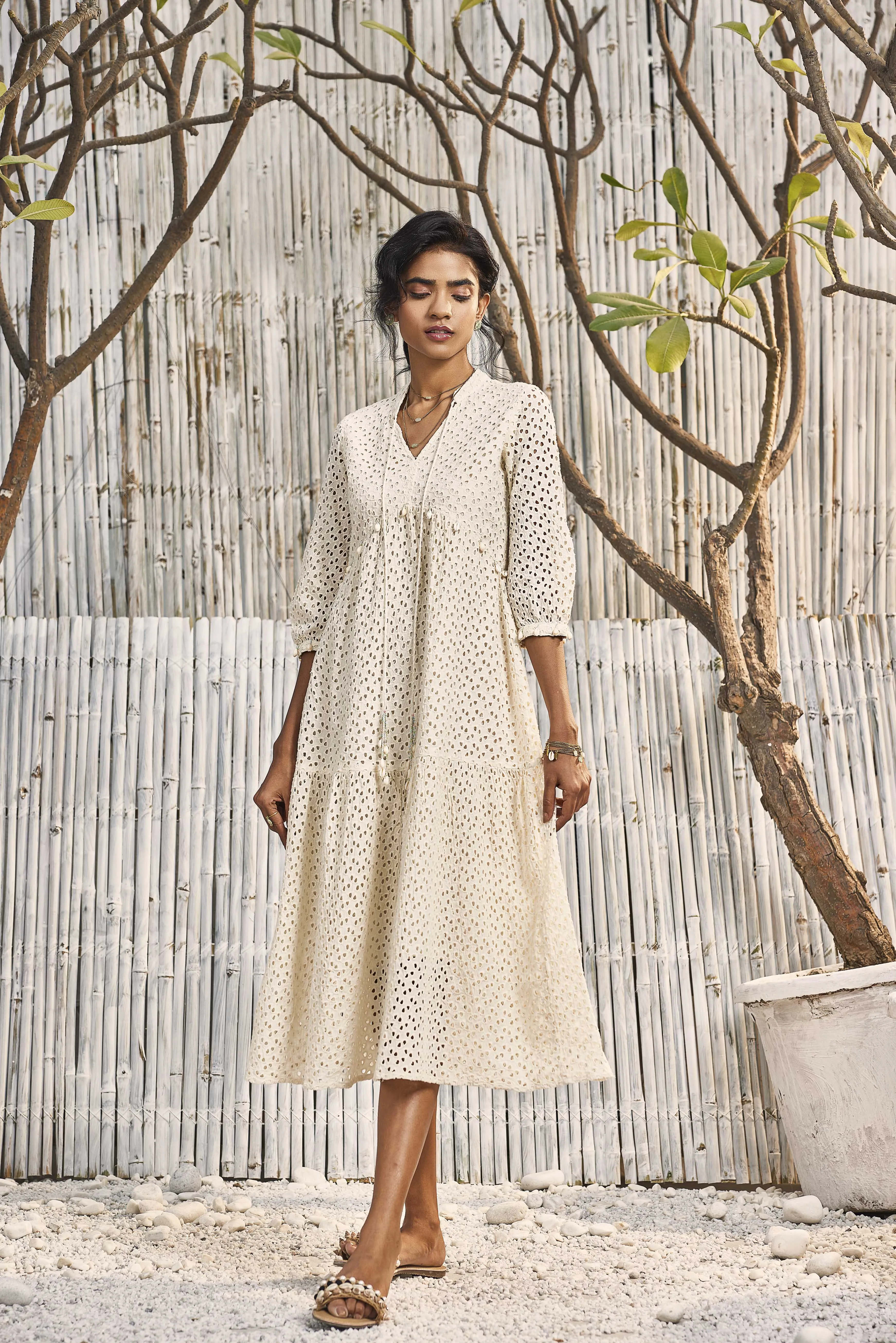 Breezy Cotton Cutwork Ivory Dress