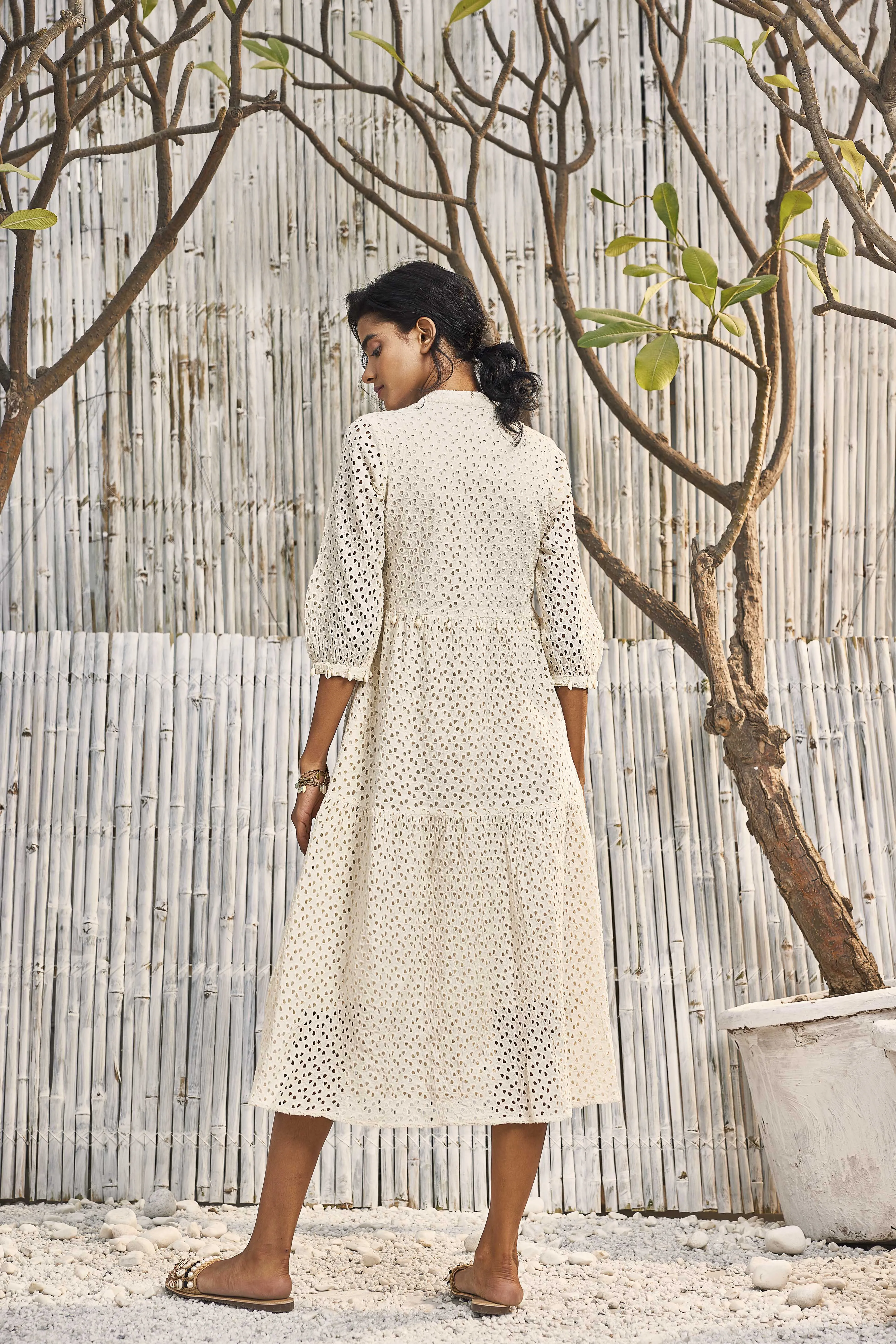 Breezy Cotton Cutwork Ivory Dress