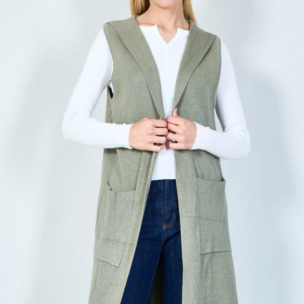 Casual sleeveless long cardigan with pockets wholesale