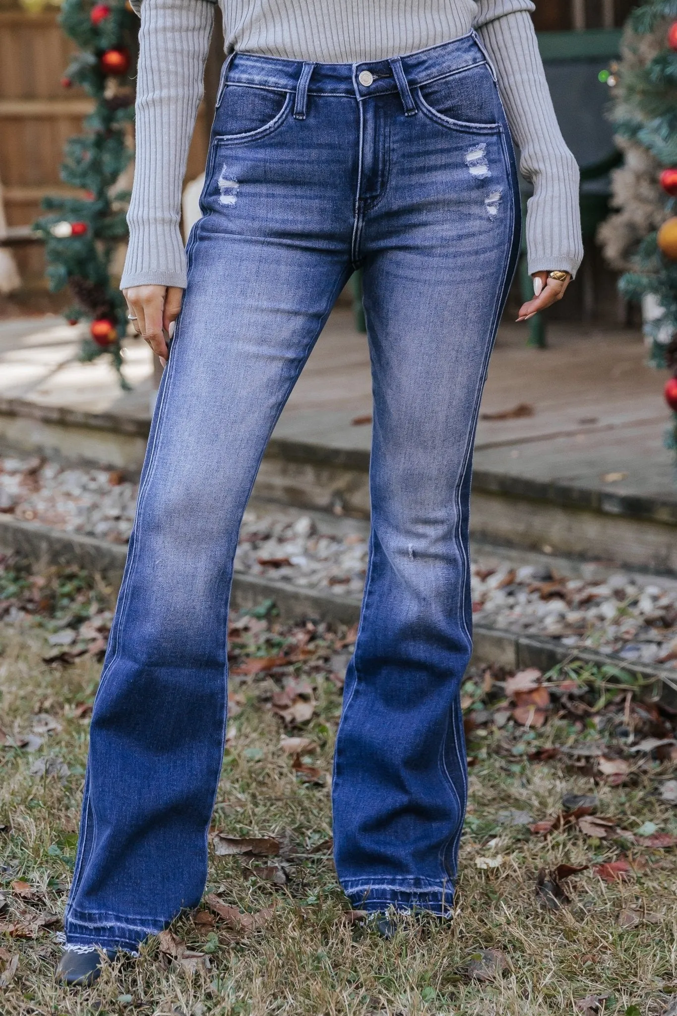 Dark Wash High Rise Flare Jeans