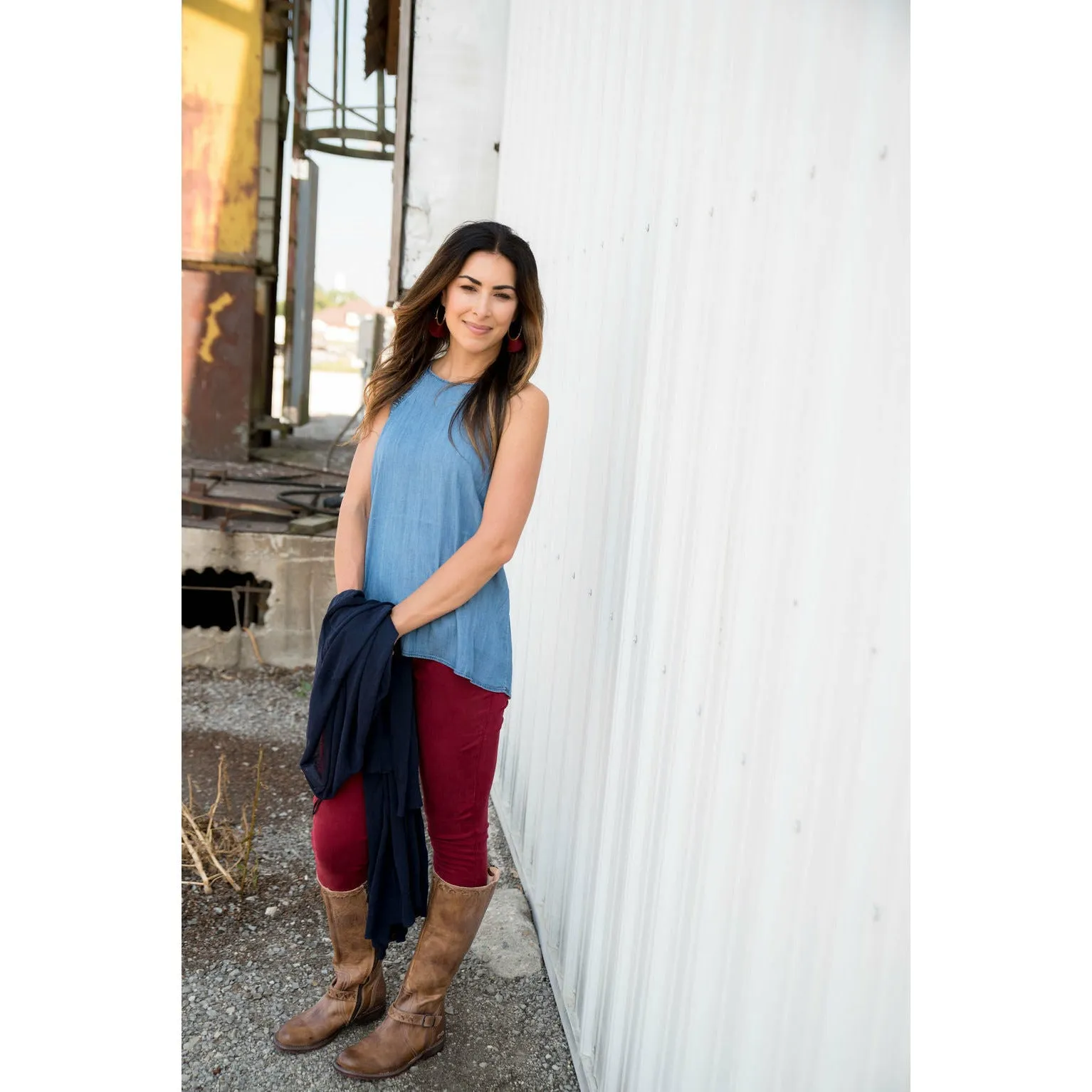 Denim Ruffle Tank