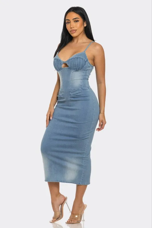 Easy Breezy-  Light Washed Denim Strapless Dress