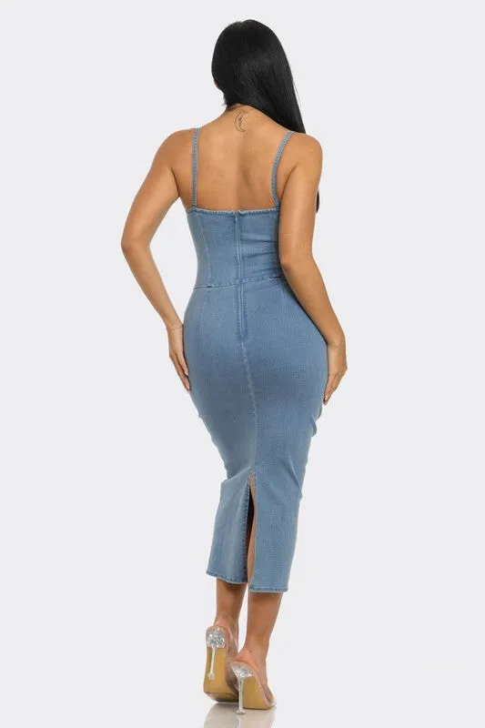 Easy Breezy-  Light Washed Denim Strapless Dress