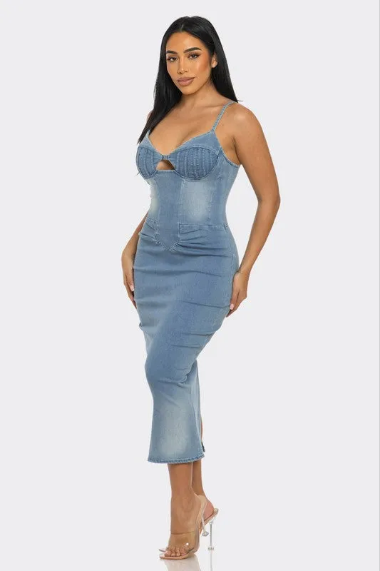 Easy Breezy-  Light Washed Denim Strapless Dress