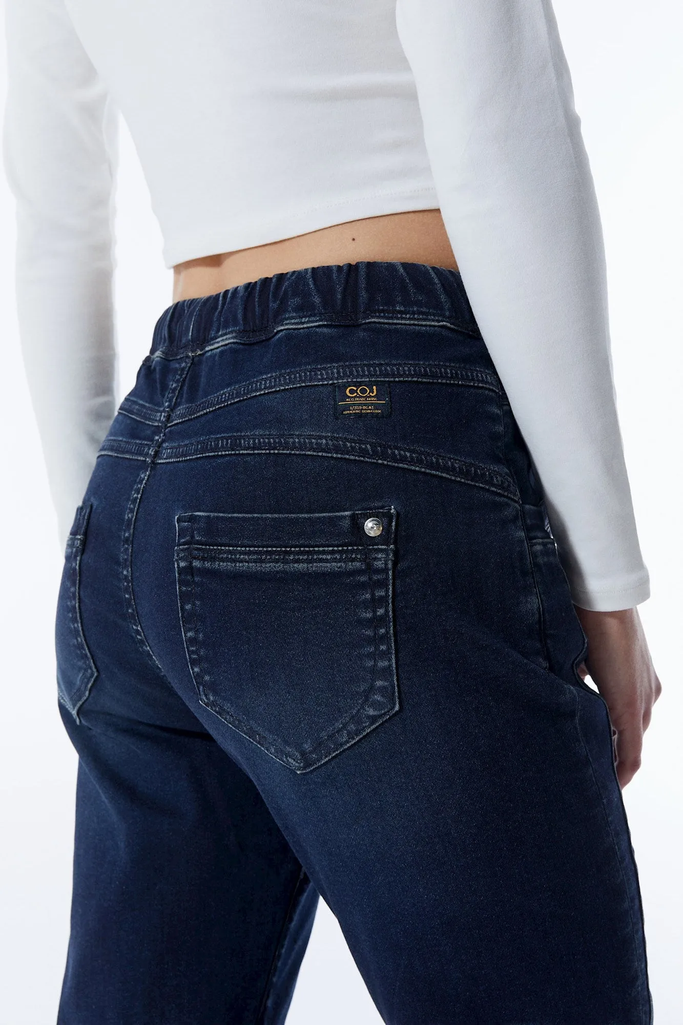 Ella Mid Waist Jogger 5 Pocket Ankle Jeans Dark Blue Denim