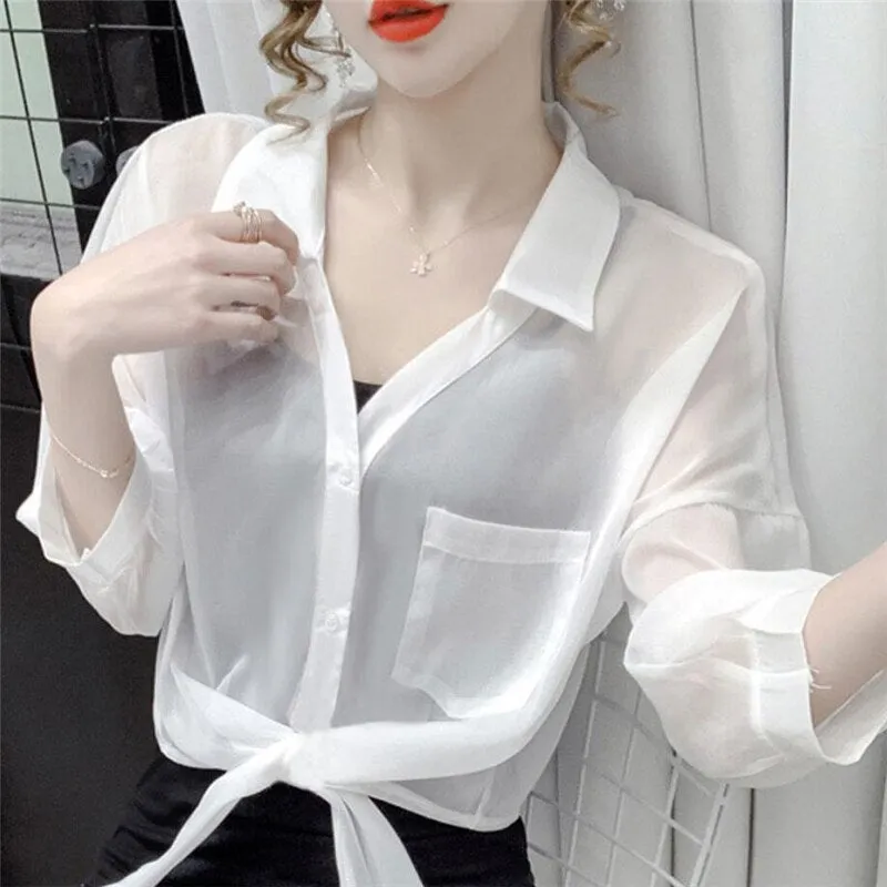 FANIECES blusas mujer Spring Autumn Women Thin Shirts camisas chemises Loose Oversized Blouses Female Tops Korean Blusas Pockets