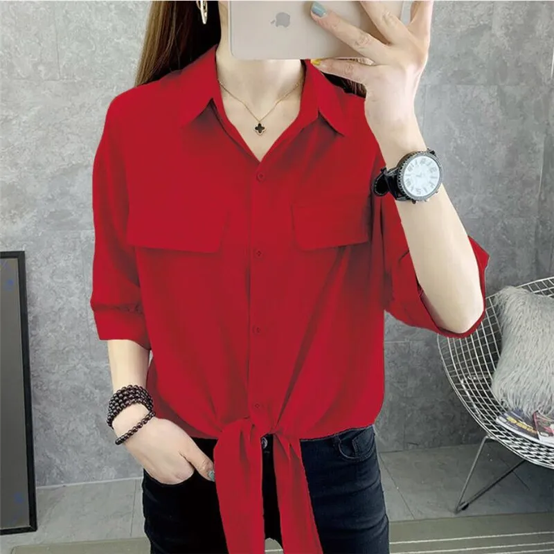 FANIECES blusas mujer Spring Autumn Women Thin Shirts camisas chemises Loose Oversized Blouses Female Tops Korean Blusas Pockets