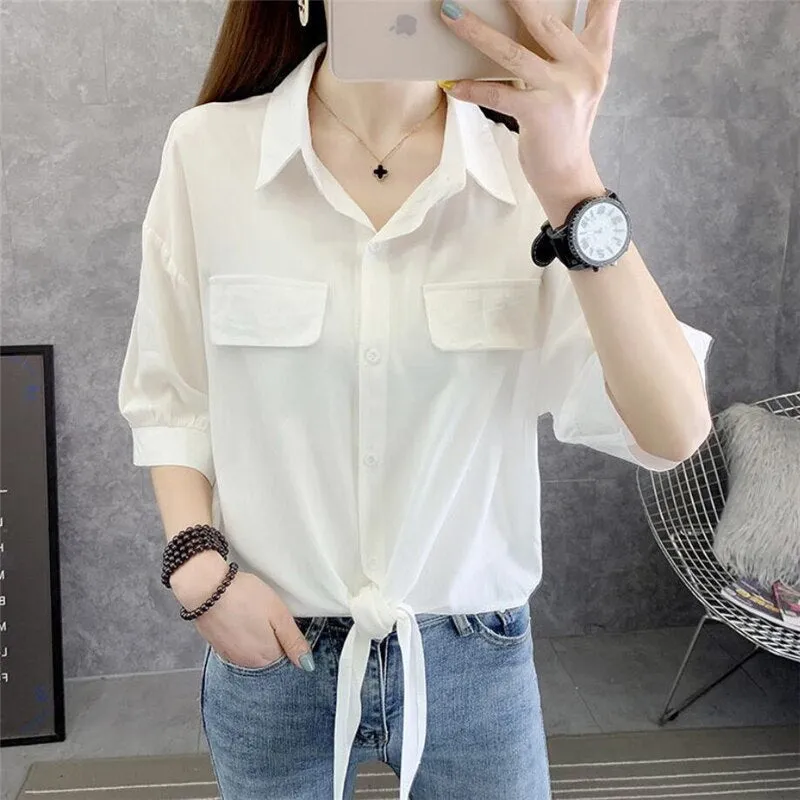 FANIECES blusas mujer Spring Autumn Women Thin Shirts camisas chemises Loose Oversized Blouses Female Tops Korean Blusas Pockets