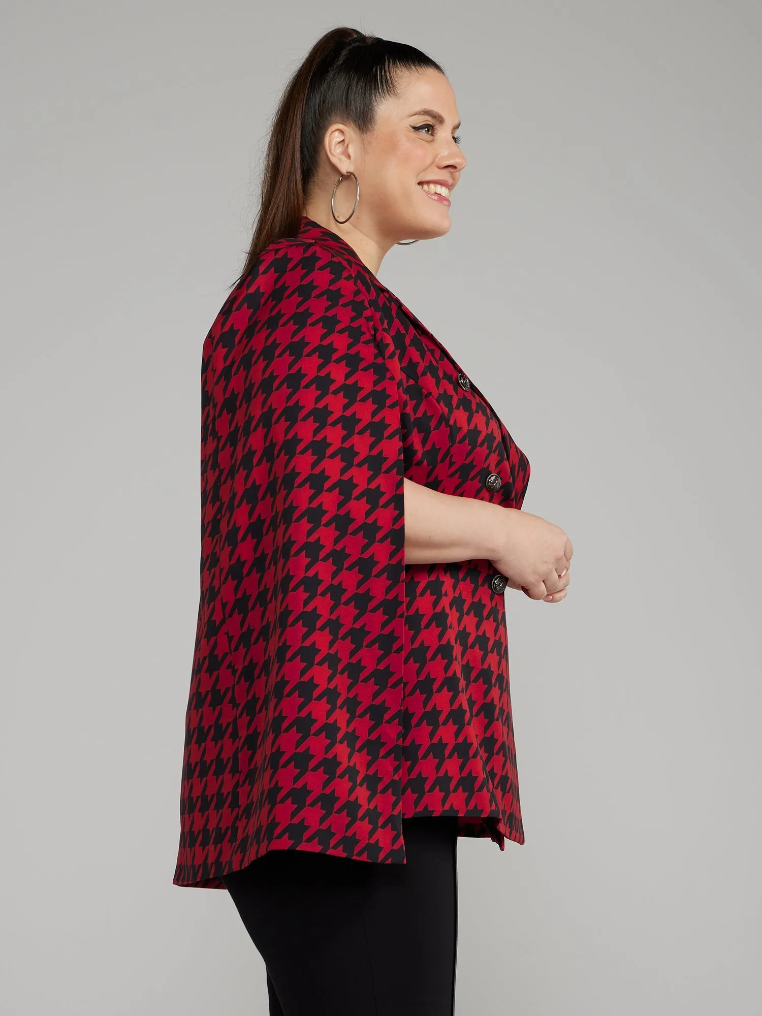 Fashion To Figure - Houndstooth Cape Blazer