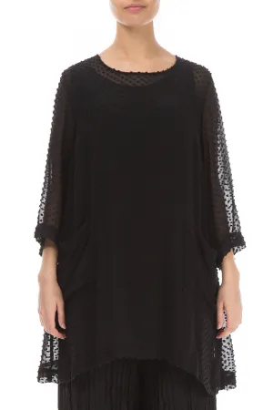 Flared Black Dotty Silk Tunic