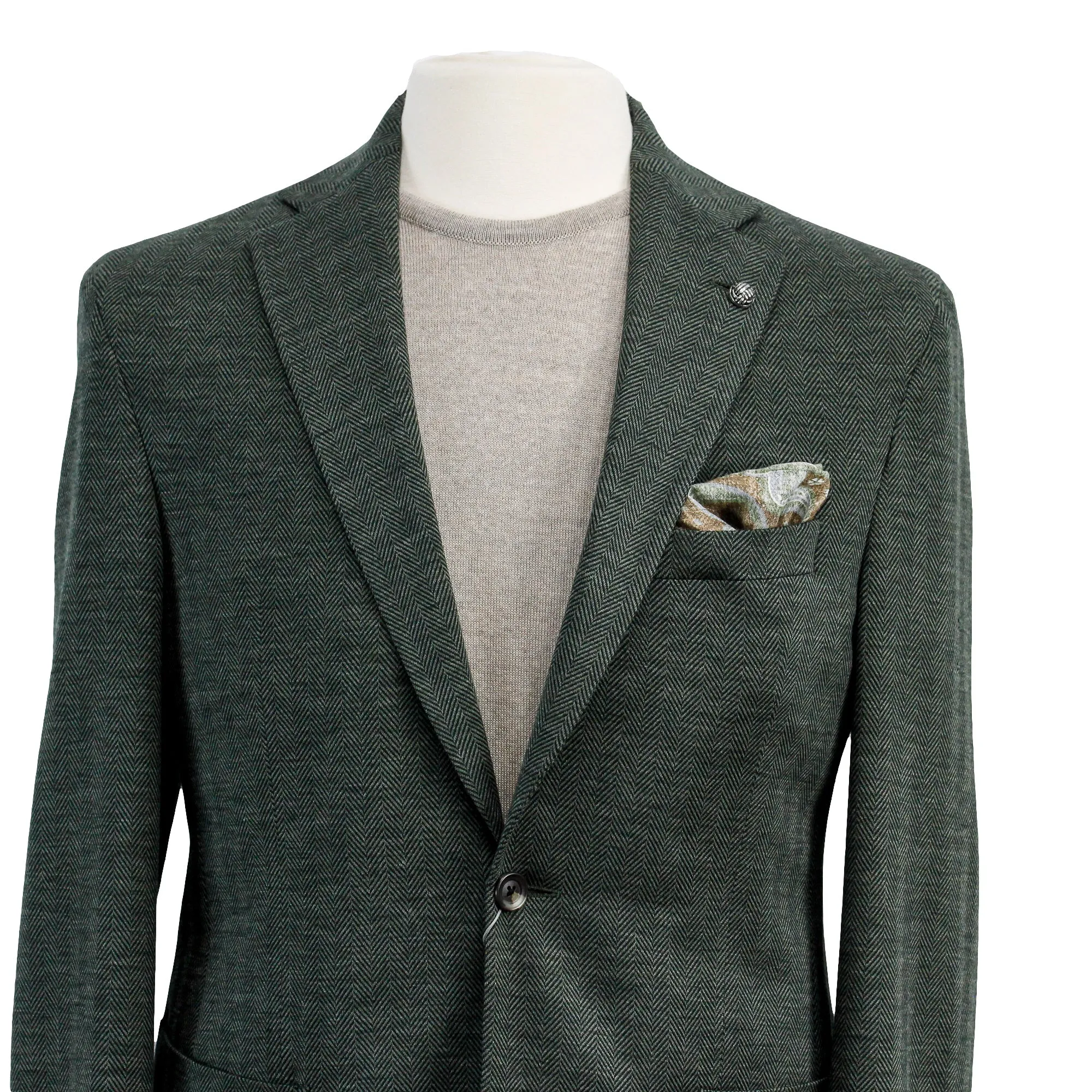 Forest Green Herringbone Loro Piana Knit Hartford Contemporary Fit Wool Sport Coat - Jack Victor