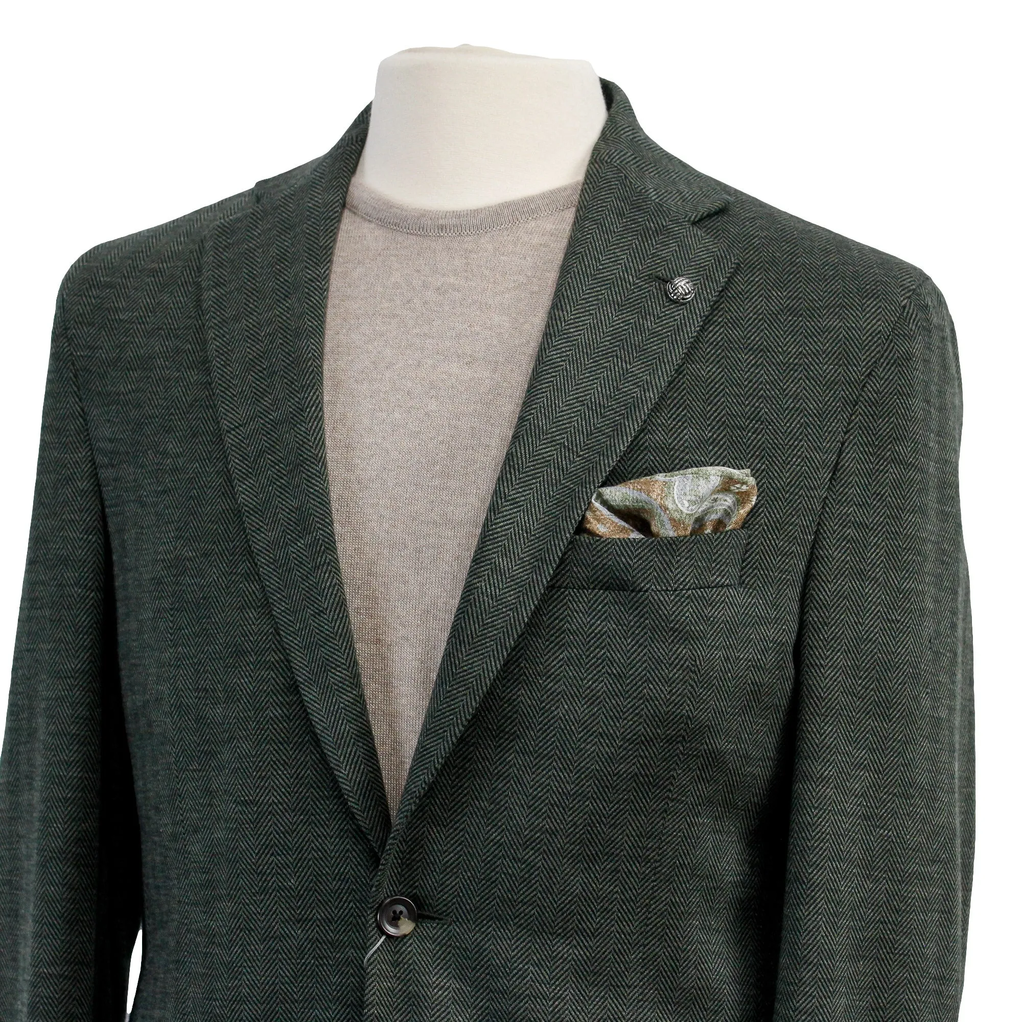 Forest Green Herringbone Loro Piana Knit Hartford Contemporary Fit Wool Sport Coat - Jack Victor