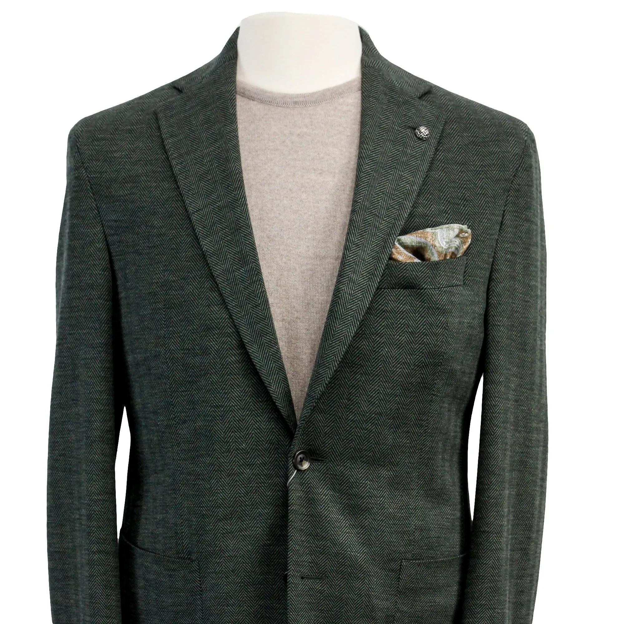 Forest Green Herringbone Loro Piana Knit Hartford Contemporary Fit Wool Sport Coat - Jack Victor