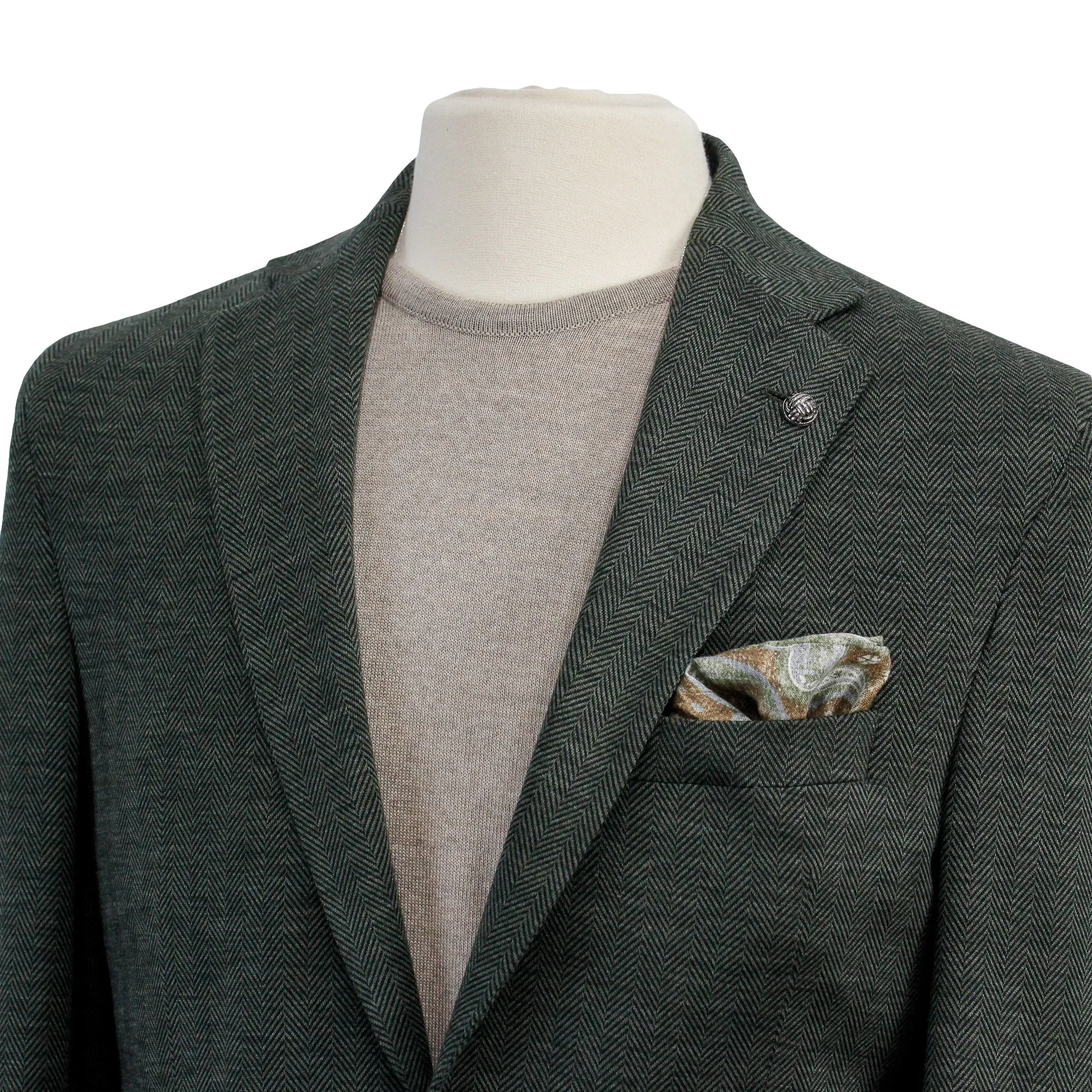 Forest Green Herringbone Loro Piana Knit Hartford Contemporary Fit Wool Sport Coat - Jack Victor