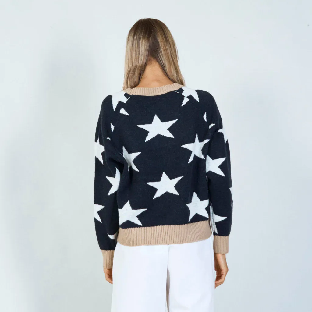 Fun star print slogan sweater wholesale