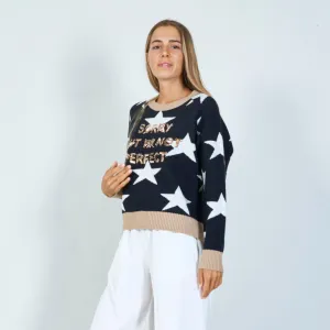 Fun star print slogan sweater wholesale