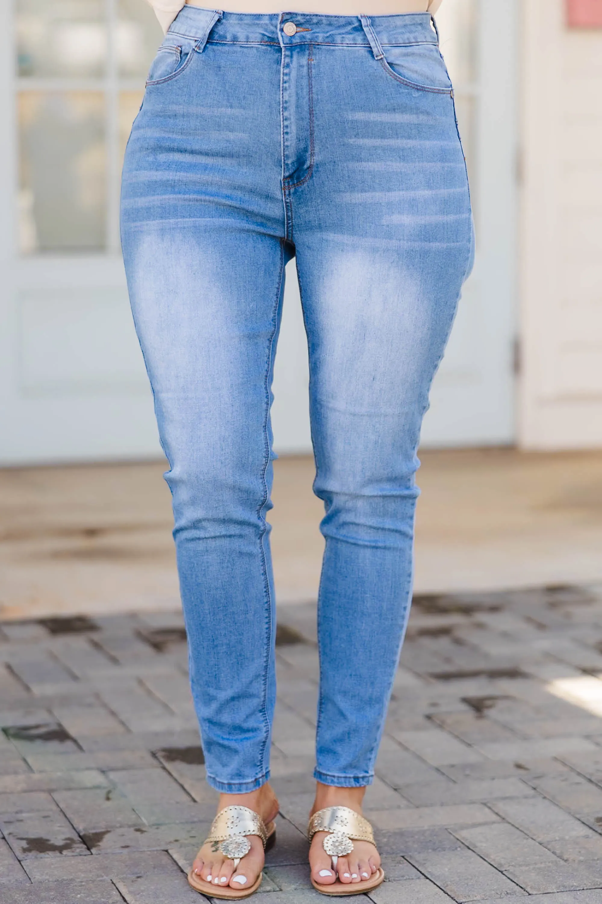 Get Into Stride Skinny Jeans, Light Blue