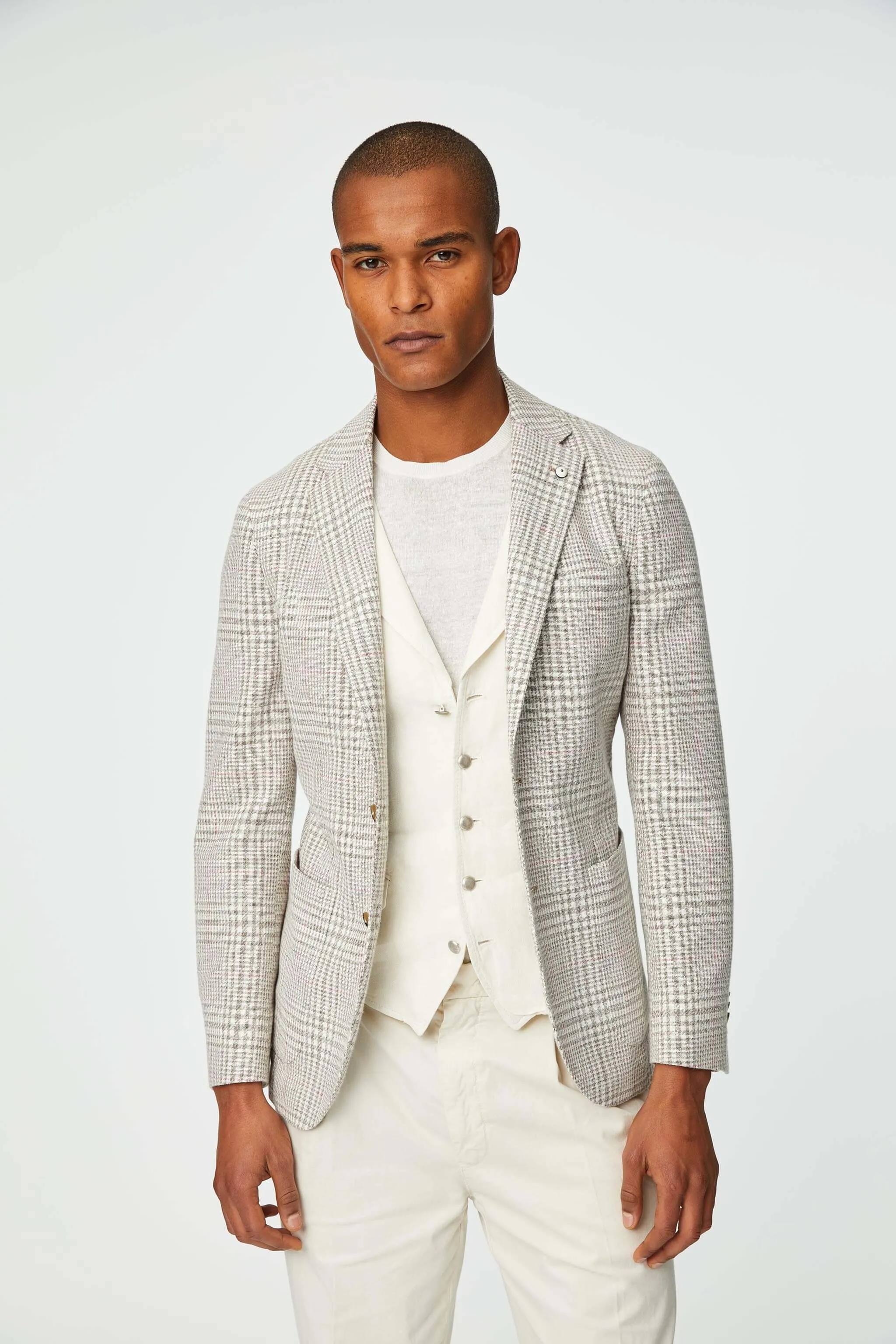 Gray Check Cotton Stretch Unconstructed Jacket - LBM 1911