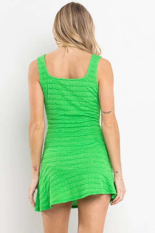 Green Sleeveless Textured Mini Dress