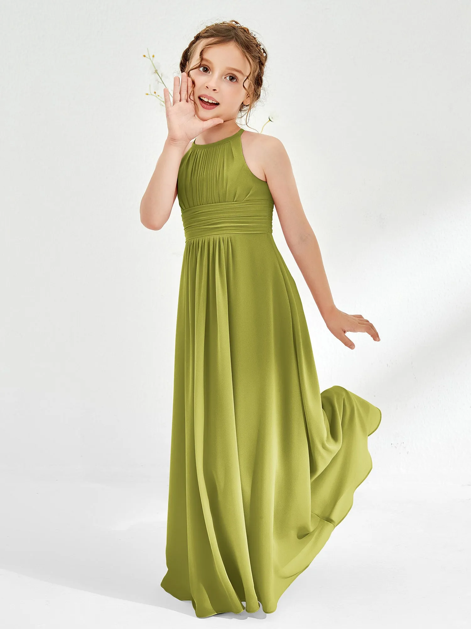 Halter Chiffon Junior Bridesmaid Dresses Clover