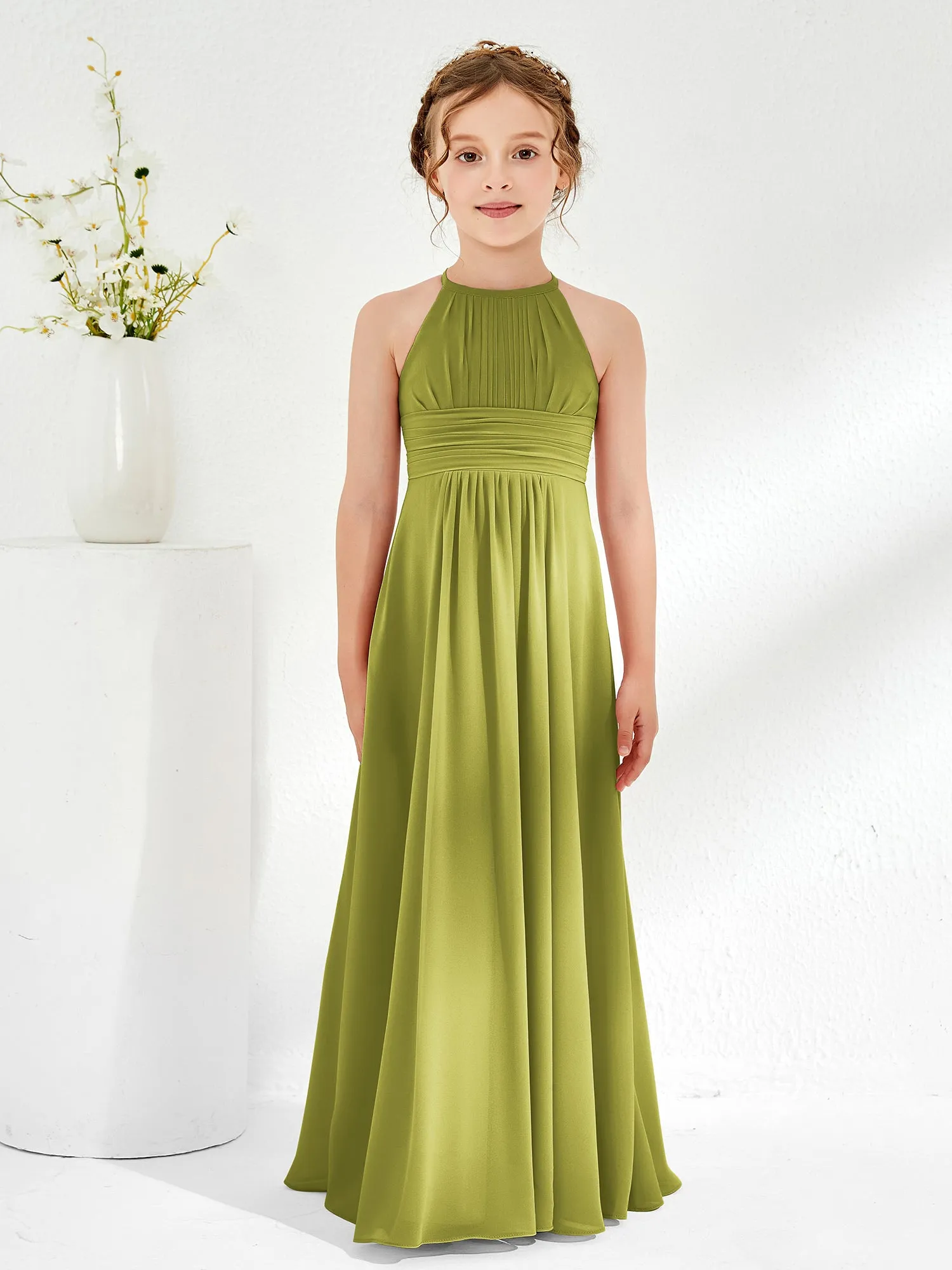 Halter Chiffon Junior Bridesmaid Dresses Clover