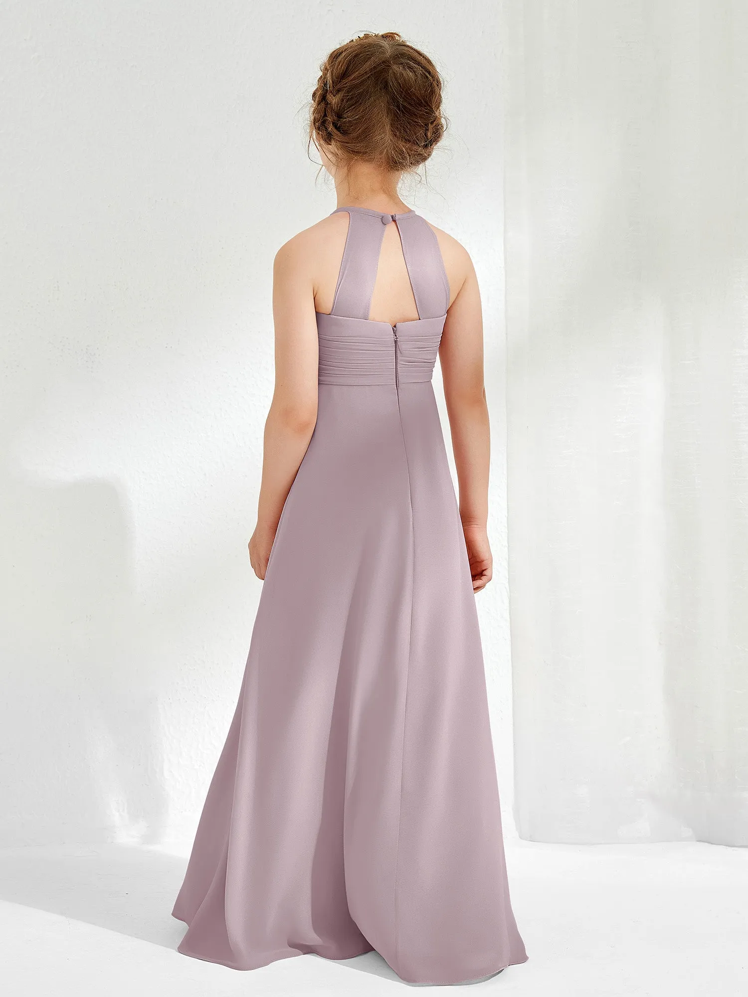 Halter Chiffon Junior Bridesmaid Dresses Dusk