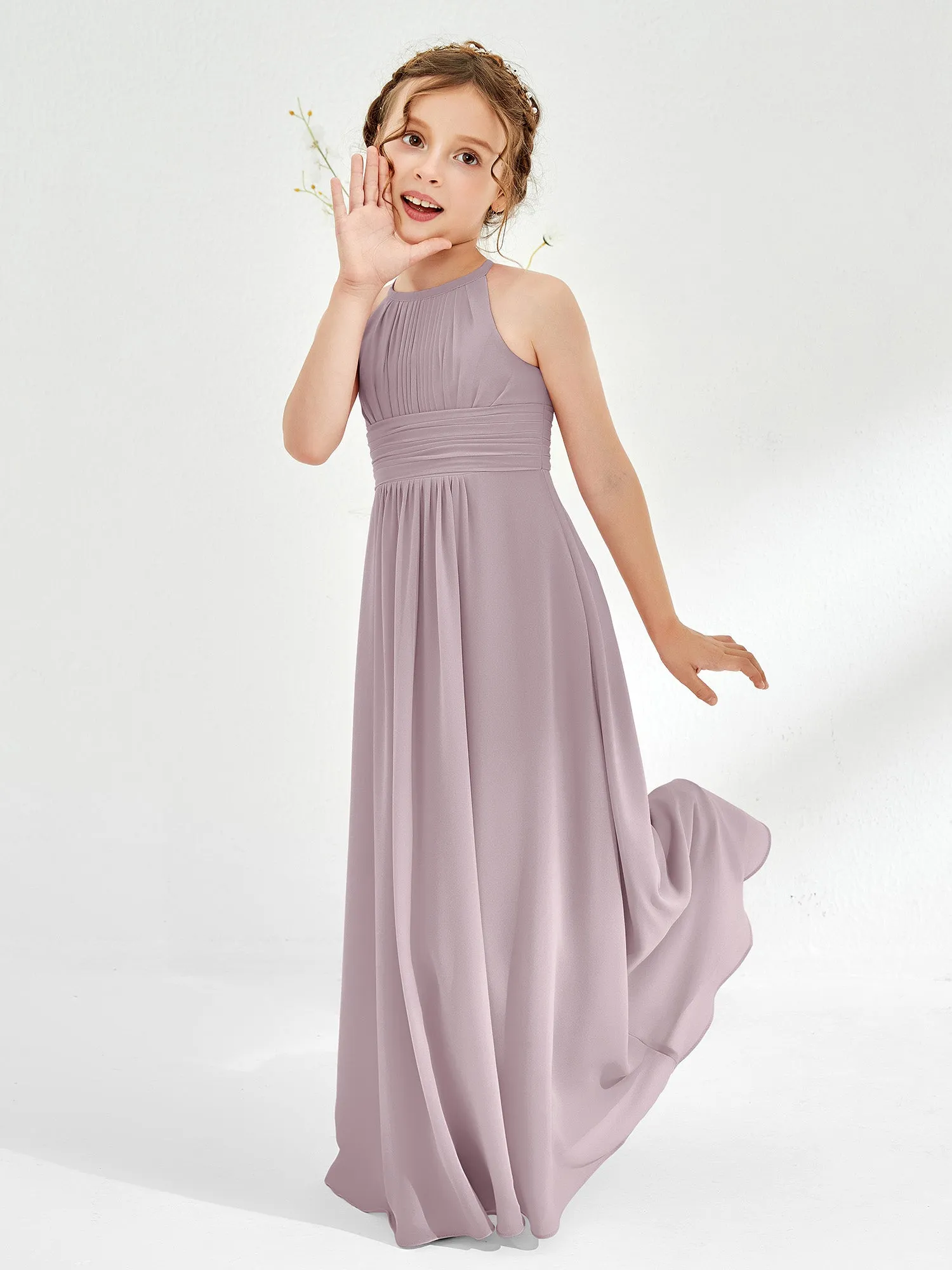 Halter Chiffon Junior Bridesmaid Dresses Dusk