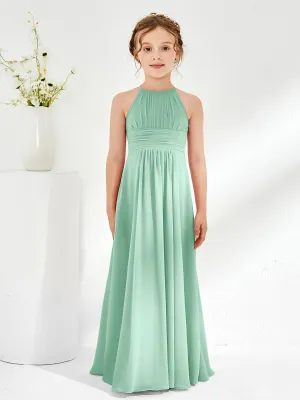 Halter Chiffon Junior Bridesmaid Dresses Mint Green