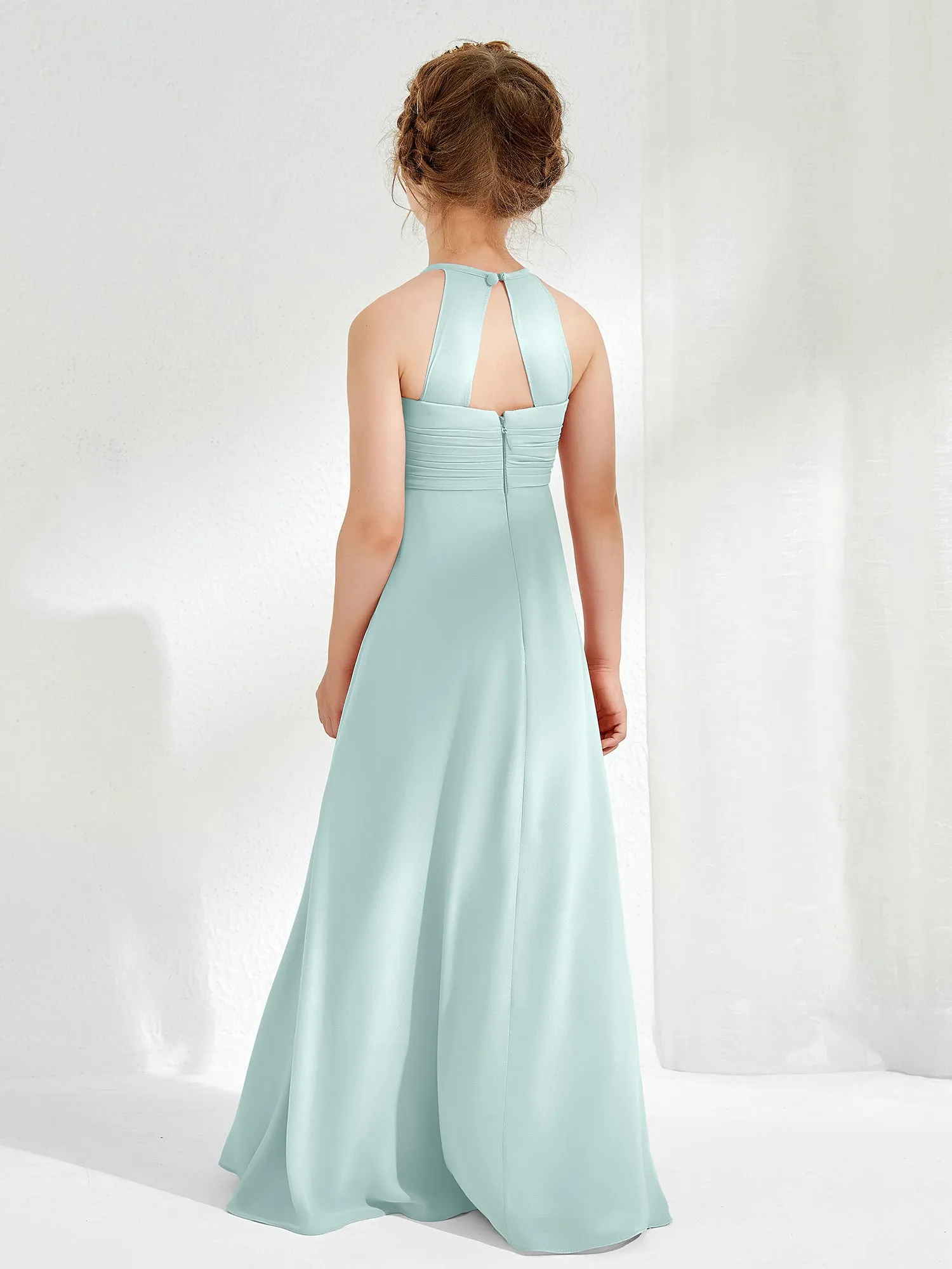 Halter Chiffon Junior Bridesmaid Dresses Mist