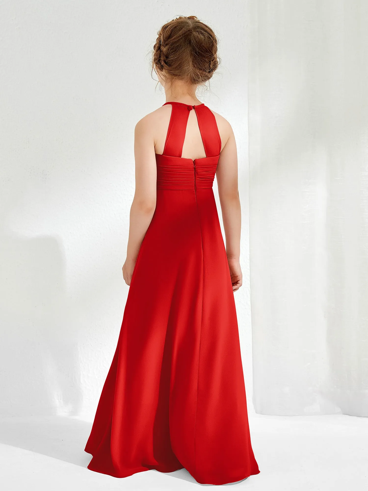 Halter Chiffon Junior Bridesmaid Dresses Red