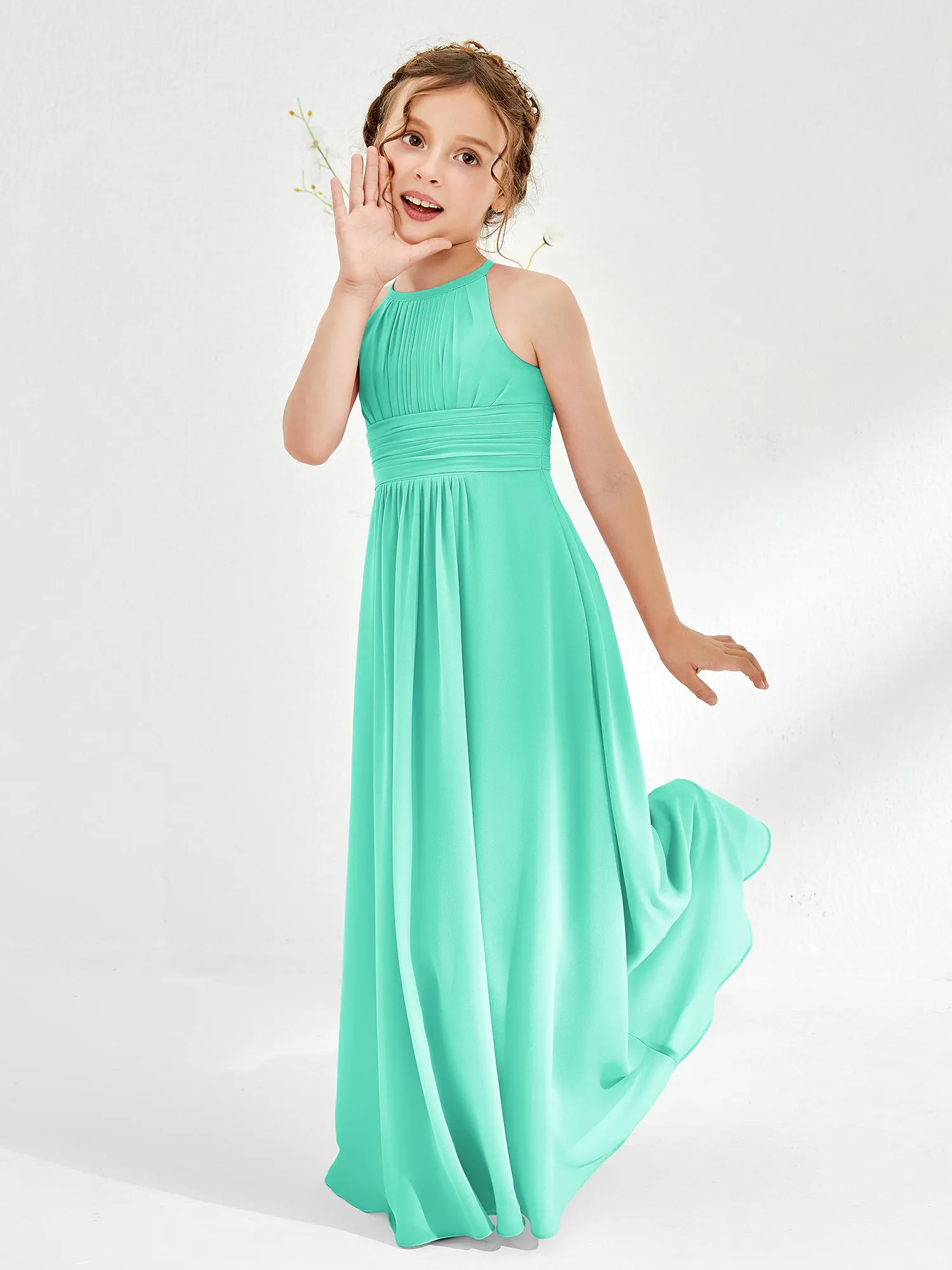 Halter Chiffon Junior Bridesmaid Dresses Spa