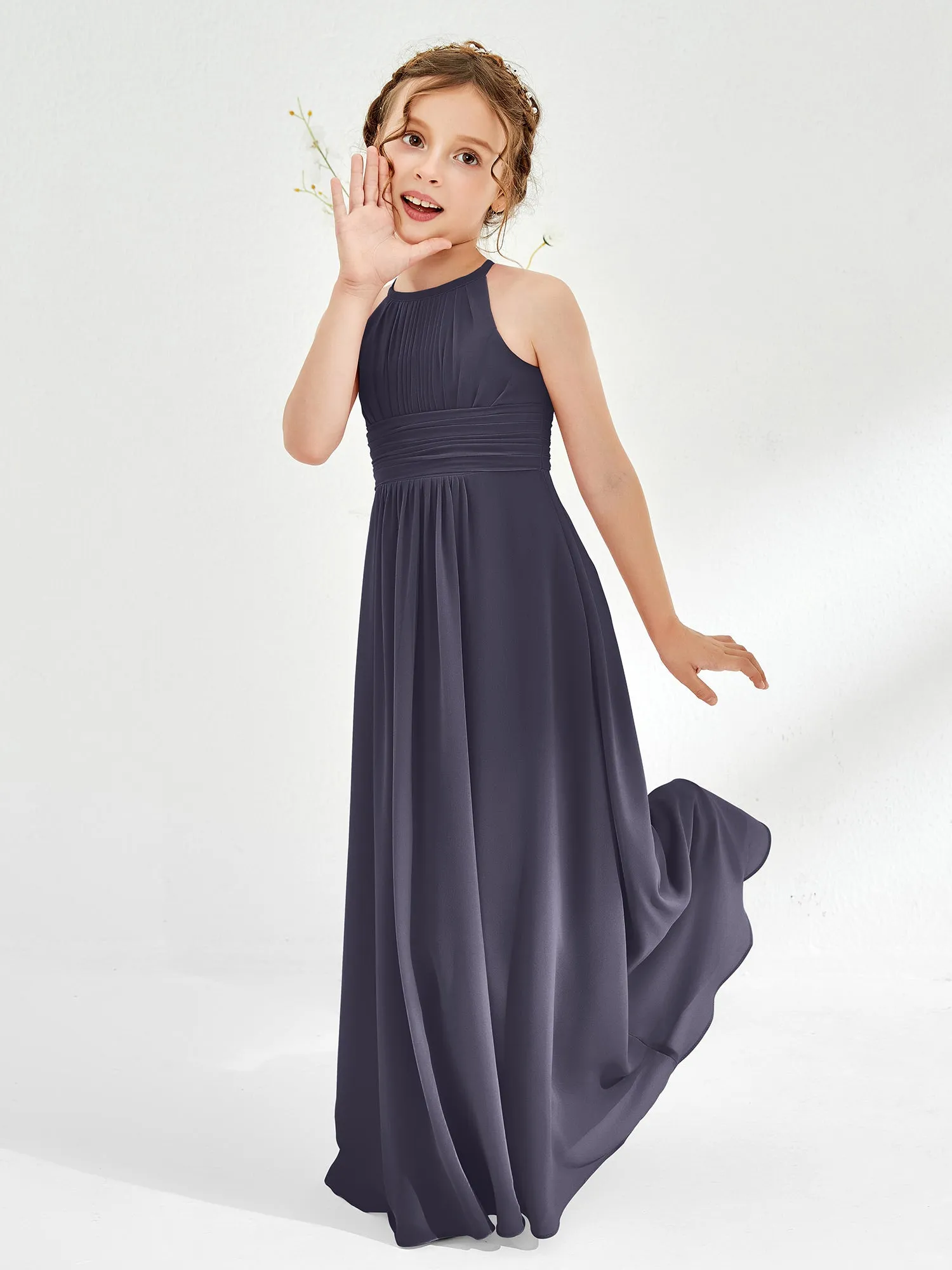 Halter Chiffon Junior Bridesmaid Dresses Stormy