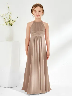 Halter Chiffon Junior Bridesmaid Dresses Taupe