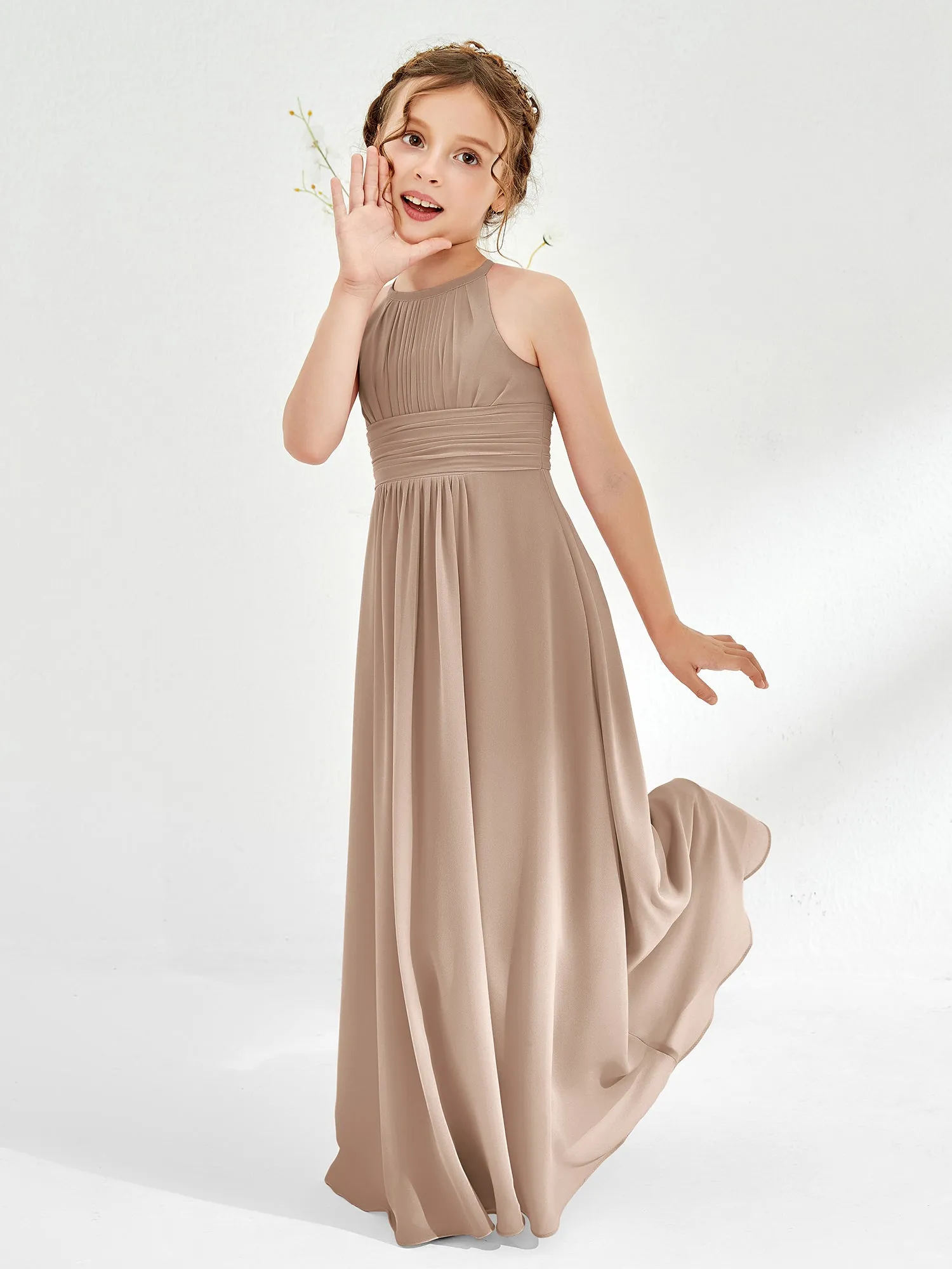 Halter Chiffon Junior Bridesmaid Dresses Taupe