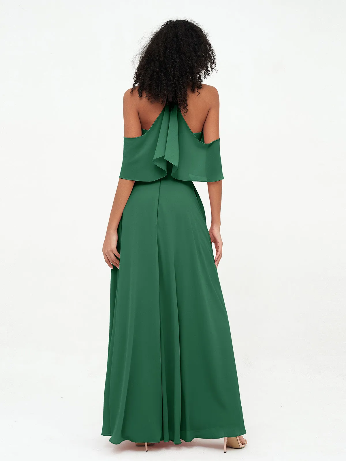 Halter Off the Shoulder Max Dresses with Pockets-Dark Green