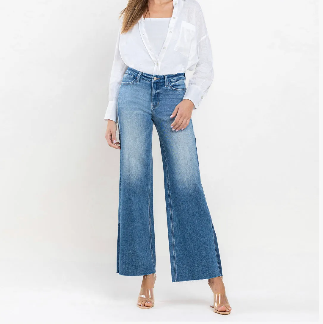 High Rise Wide Leg Jeans w/Side Contrast